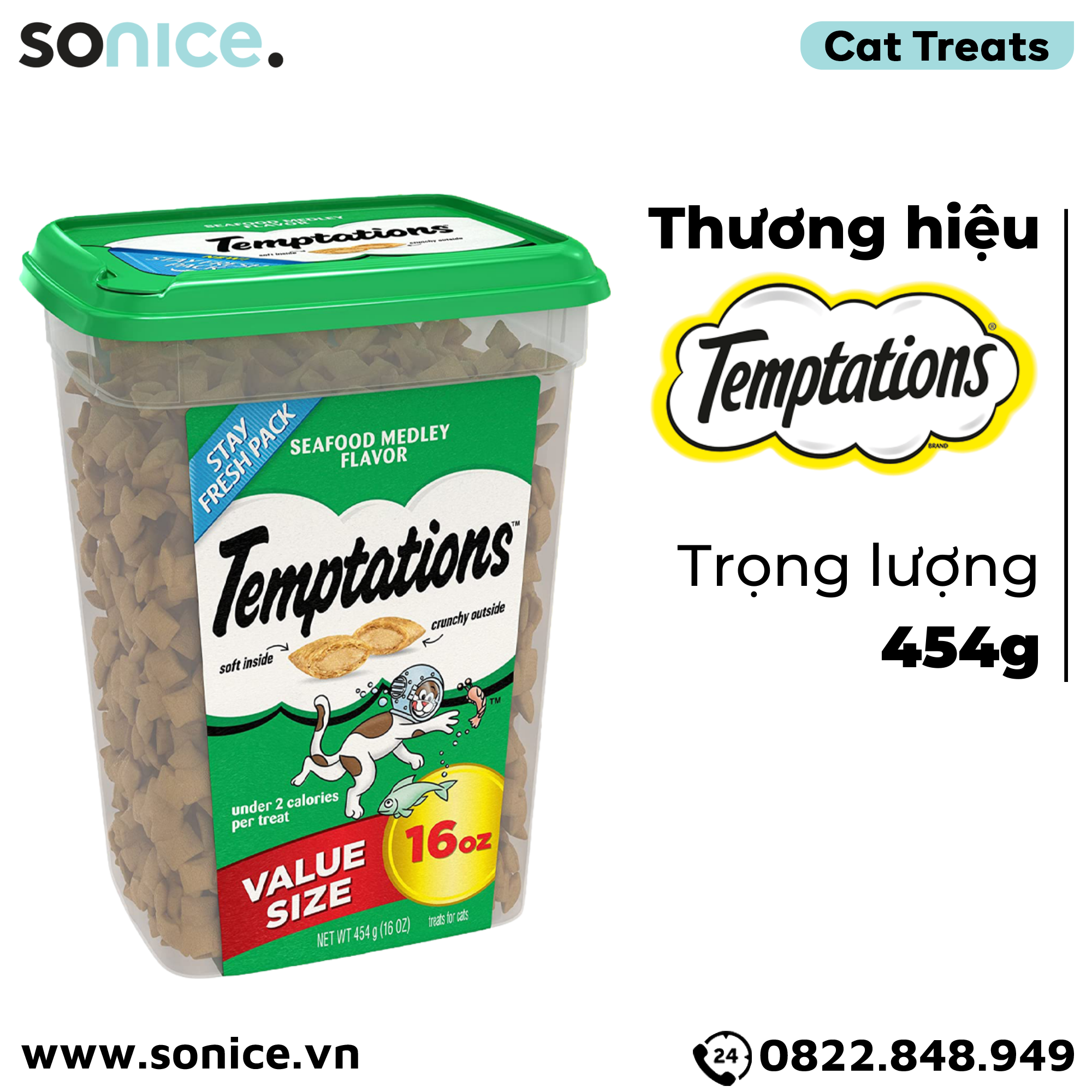 Treats mèo Temptations Tasty Seafood Medley 454g - vị hải sản cat treats SONICE.