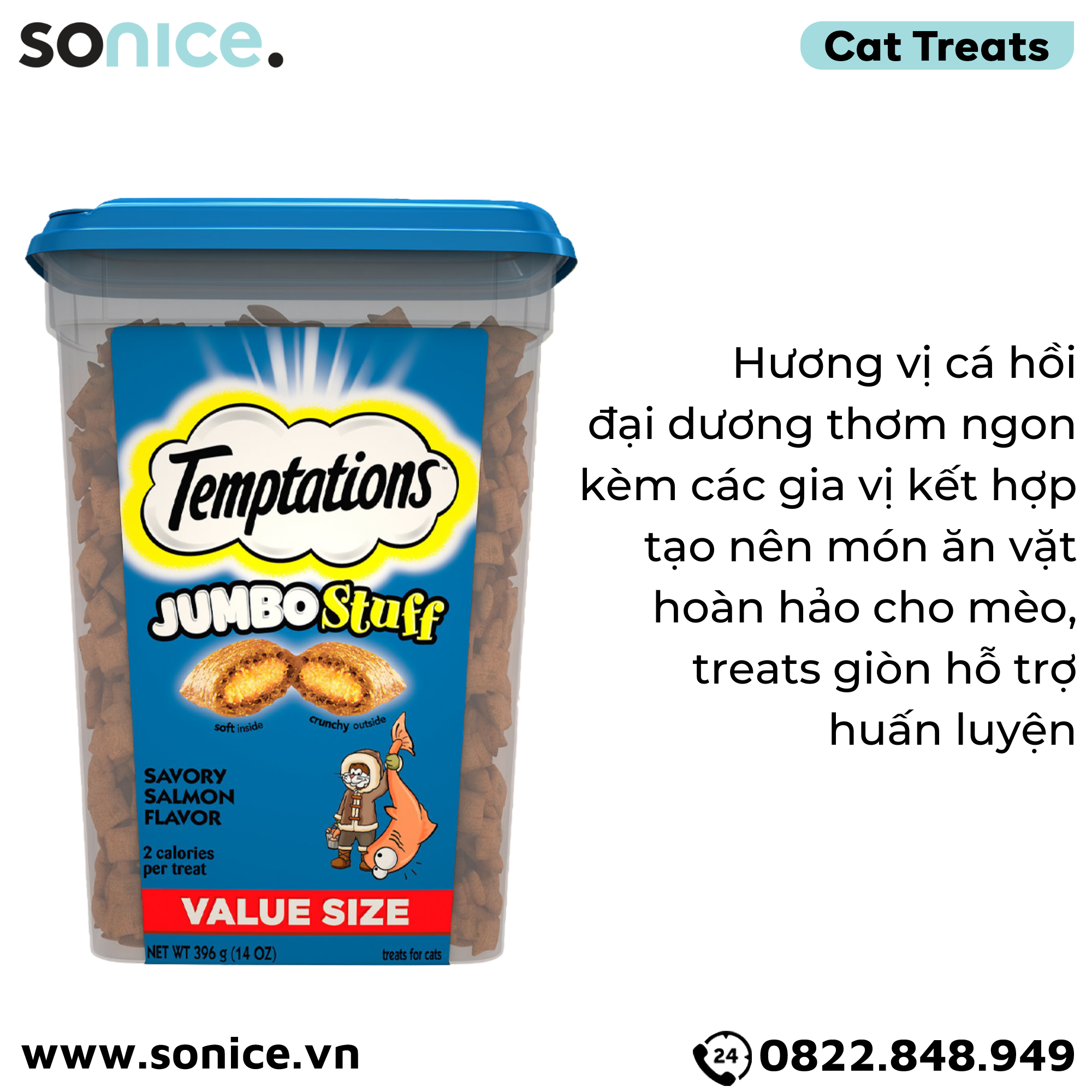 Treats mèo Temptations Jumbo Stuff Salmon 396g - Cá Hồi đại dương cat treats SONICE.