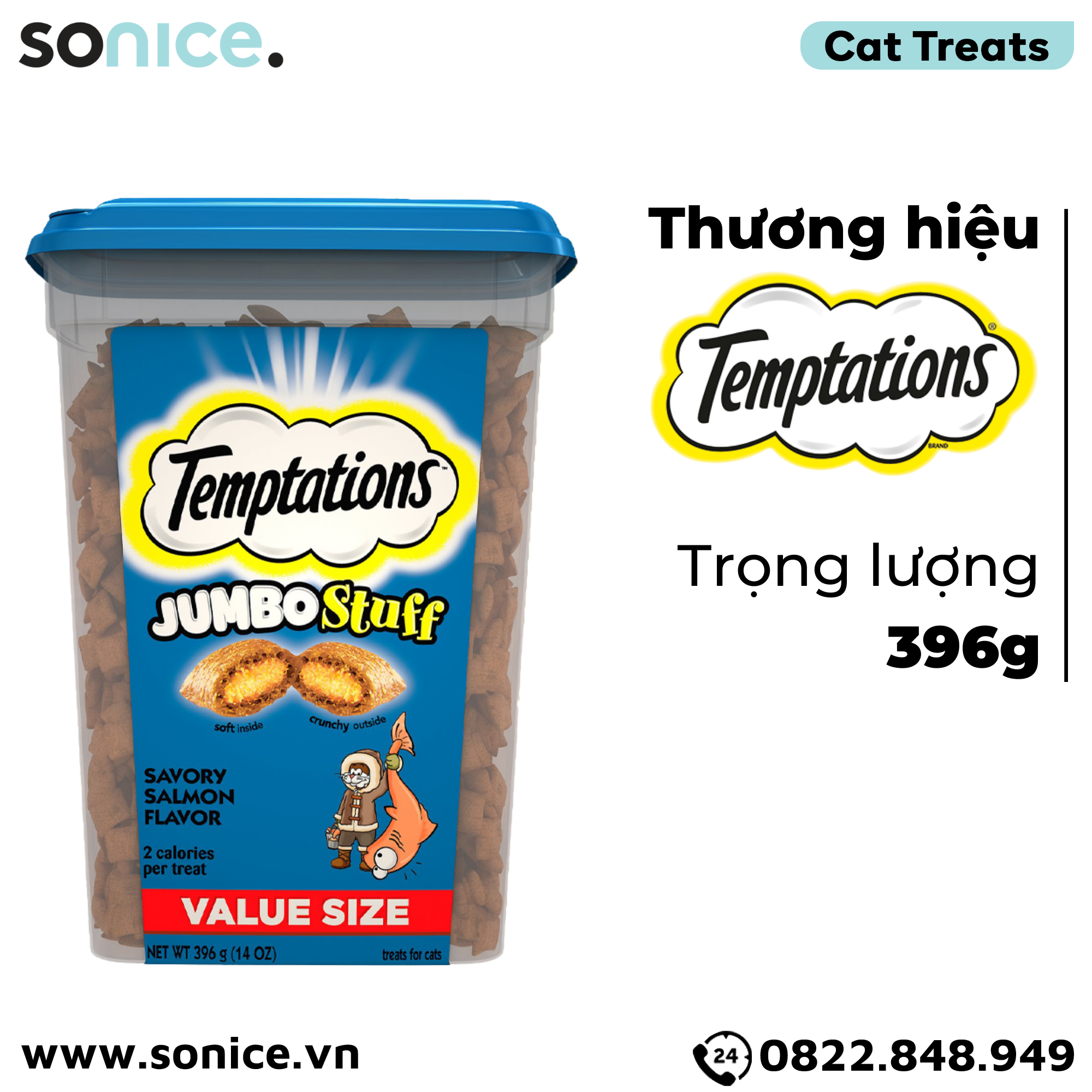 Treats mèo Temptations Jumbo Stuff Salmon 396g - Cá Hồi đại dương cat treats SONICE.