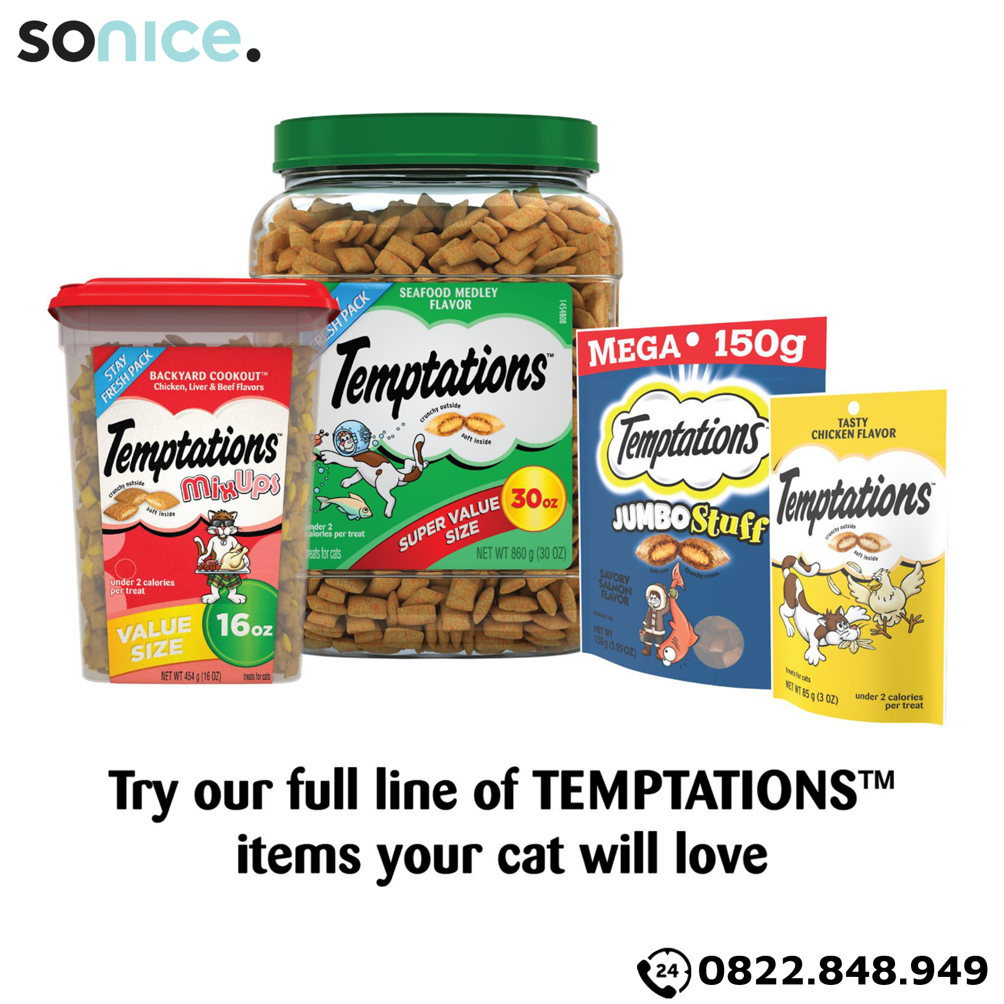 Treats mèo Temptations Jumbo Stuff Salmon 396g - Cá Hồi đại dương cat treats SONICE.