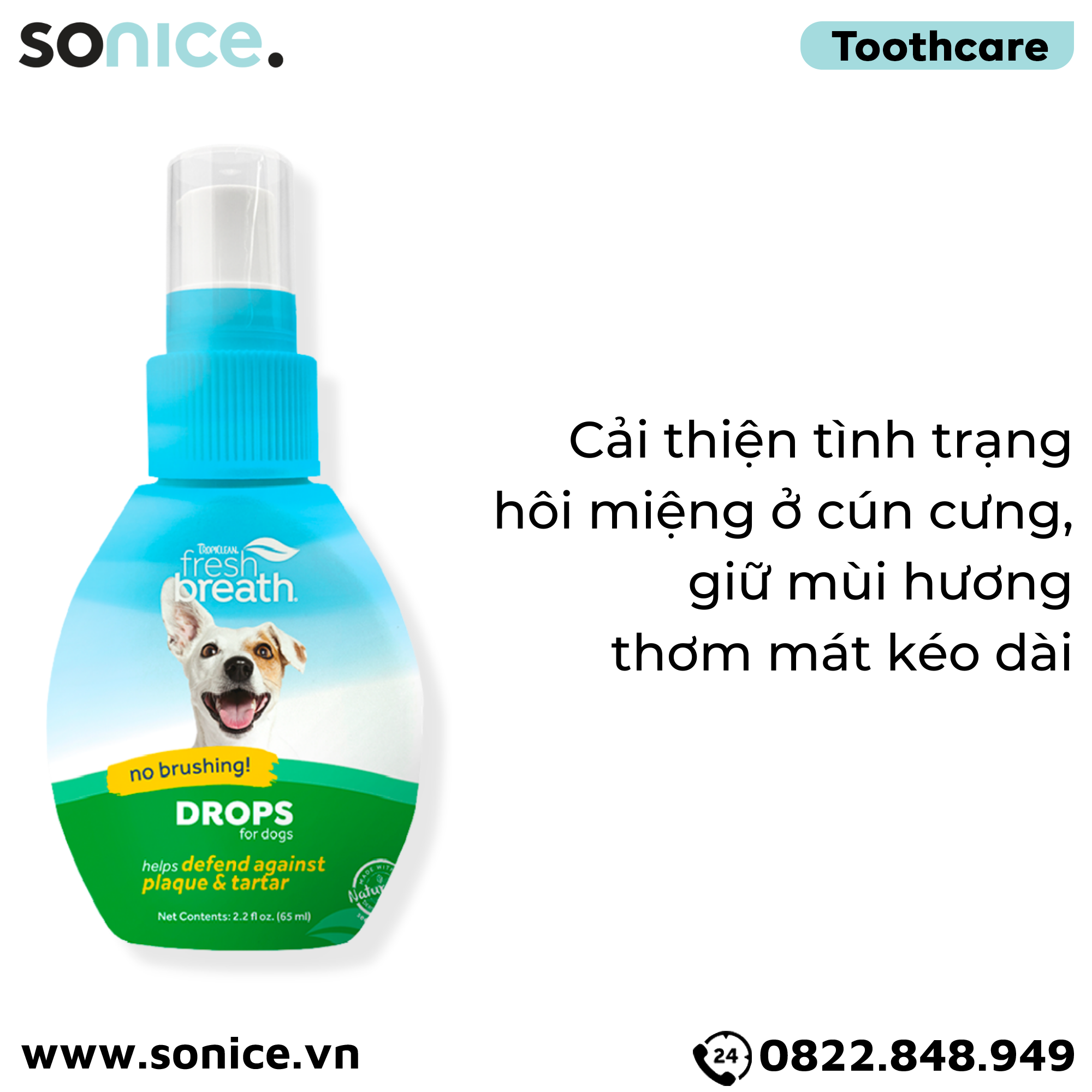 TropiClean FRESH BREATH Drops Dogs 65ml - Hết hôi miệng đậm đặc cho chó SONICE.