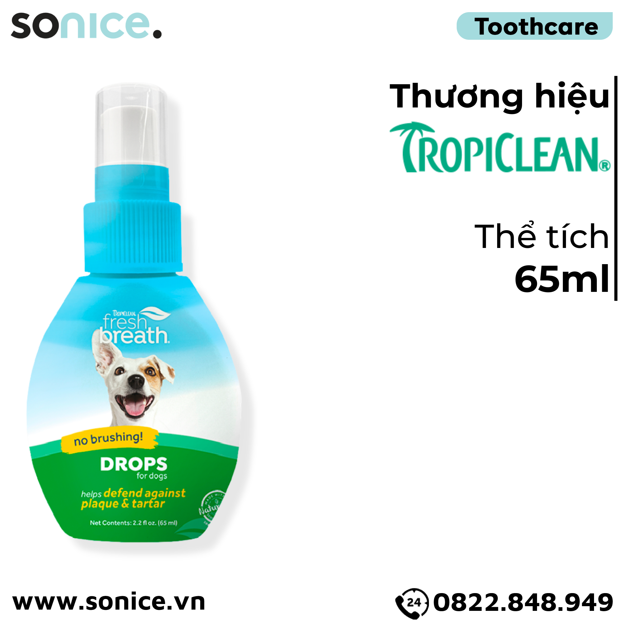 TropiClean FRESH BREATH Drops Dogs 65ml - Hết hôi miệng đậm đặc cho chó SONICE.