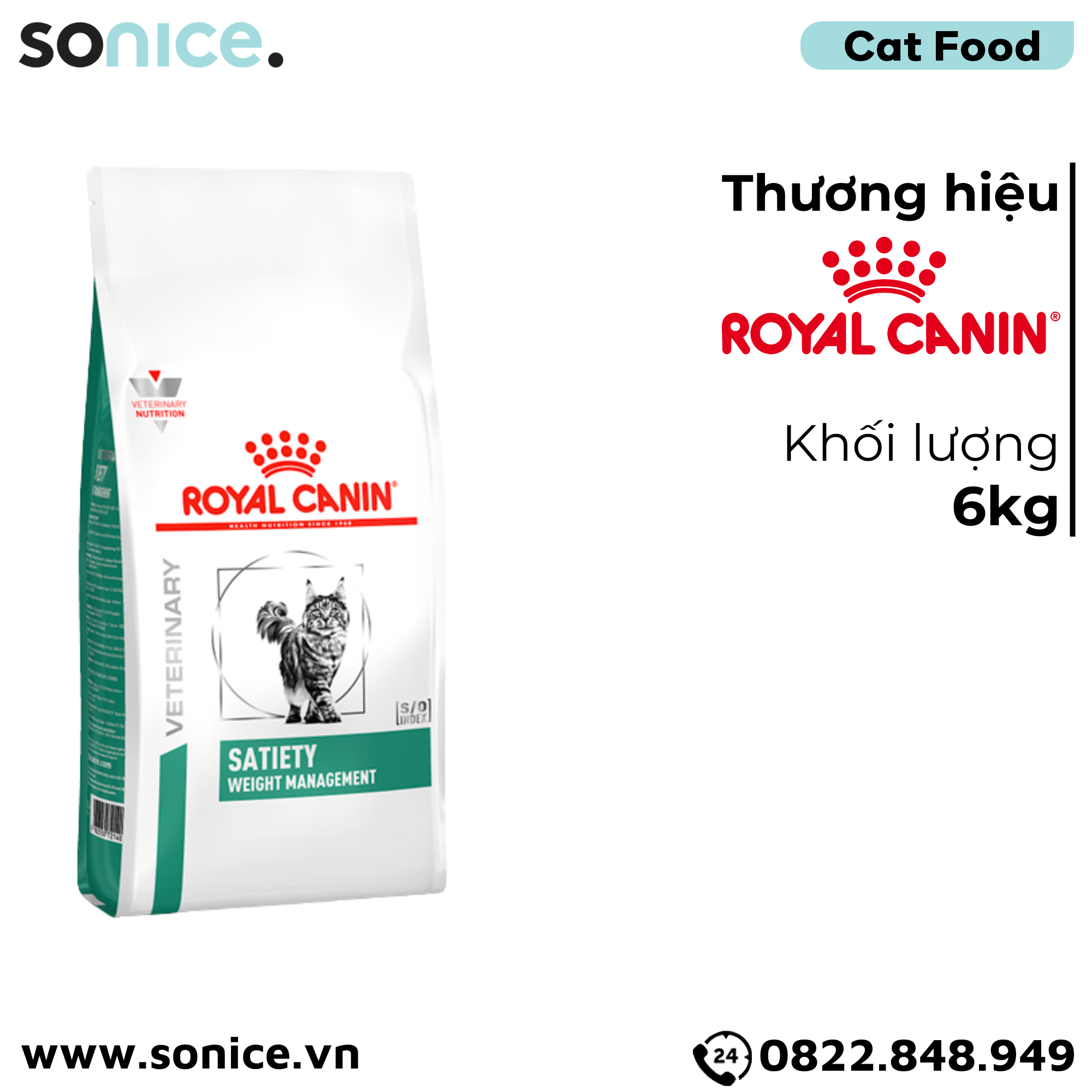 Thức ăn mèo Royal Canin Satiety Weight Management Feline 6kg - Hỗ trợ giảm cân SONICE.