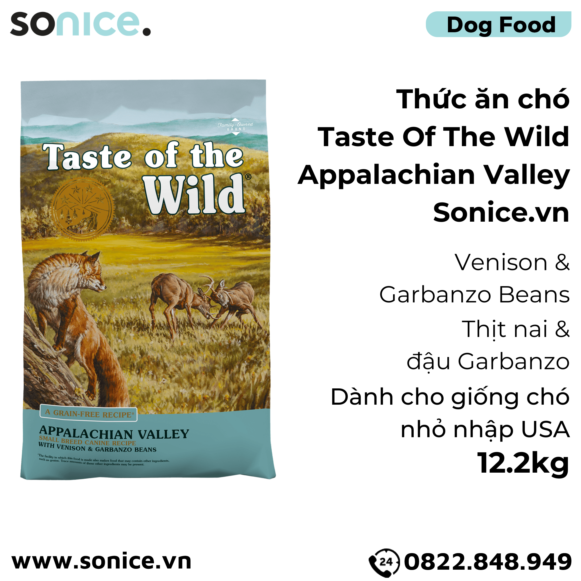 Thức ăn chó Taste Of The Wild Appalachian Valley 12.2kg - Venison & Garbanzo Beans, Thịt Nai & Đậu Garbanzo - chó giống nhỏ nhập USA SONICE.