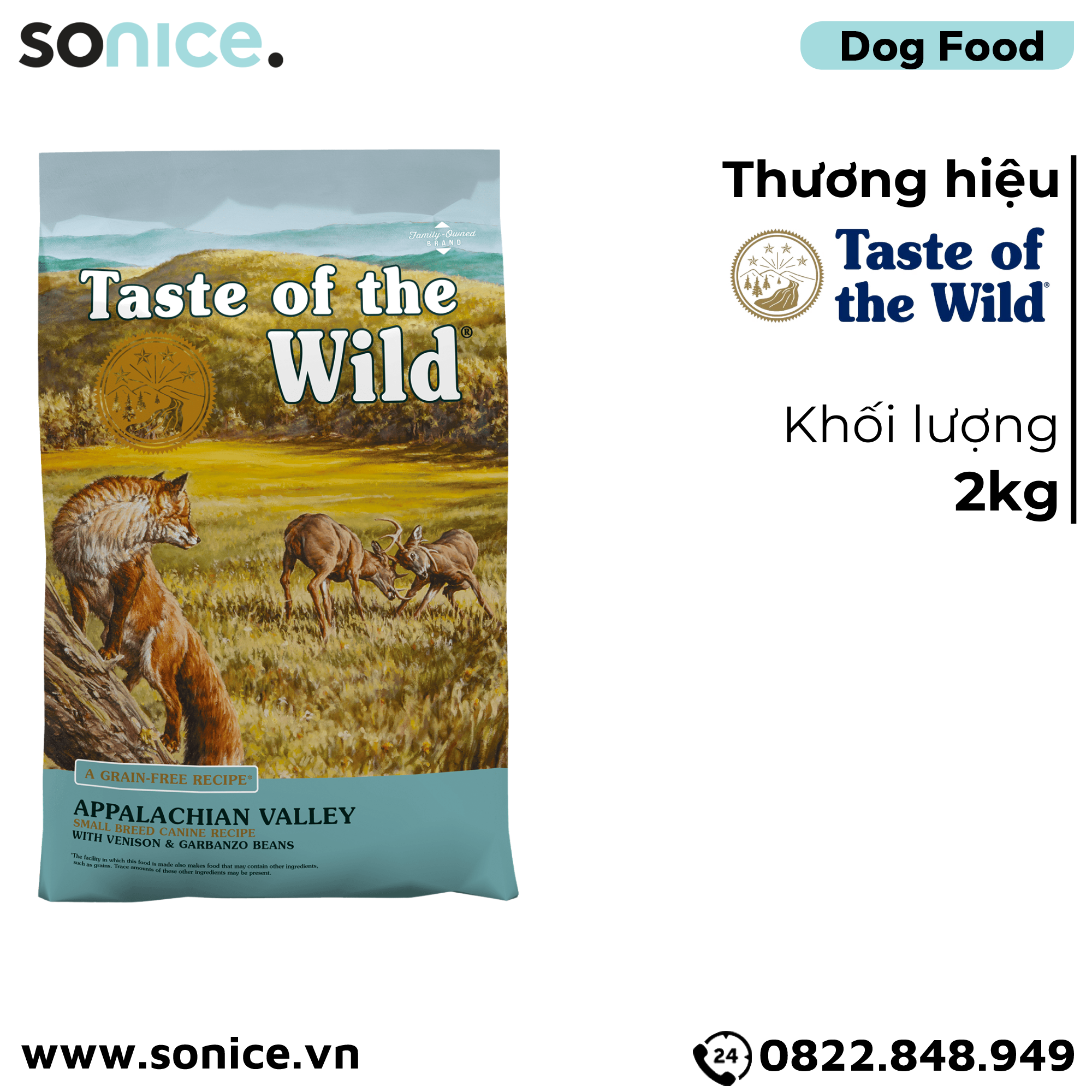 Thức ăn chó Taste Of The Wild Appalachian Valley 2kg - Venison & Garbanzo Beans, Thịt Nai & Đậu Garbanzo - chó giống nhỏ nhập USA SONICE.