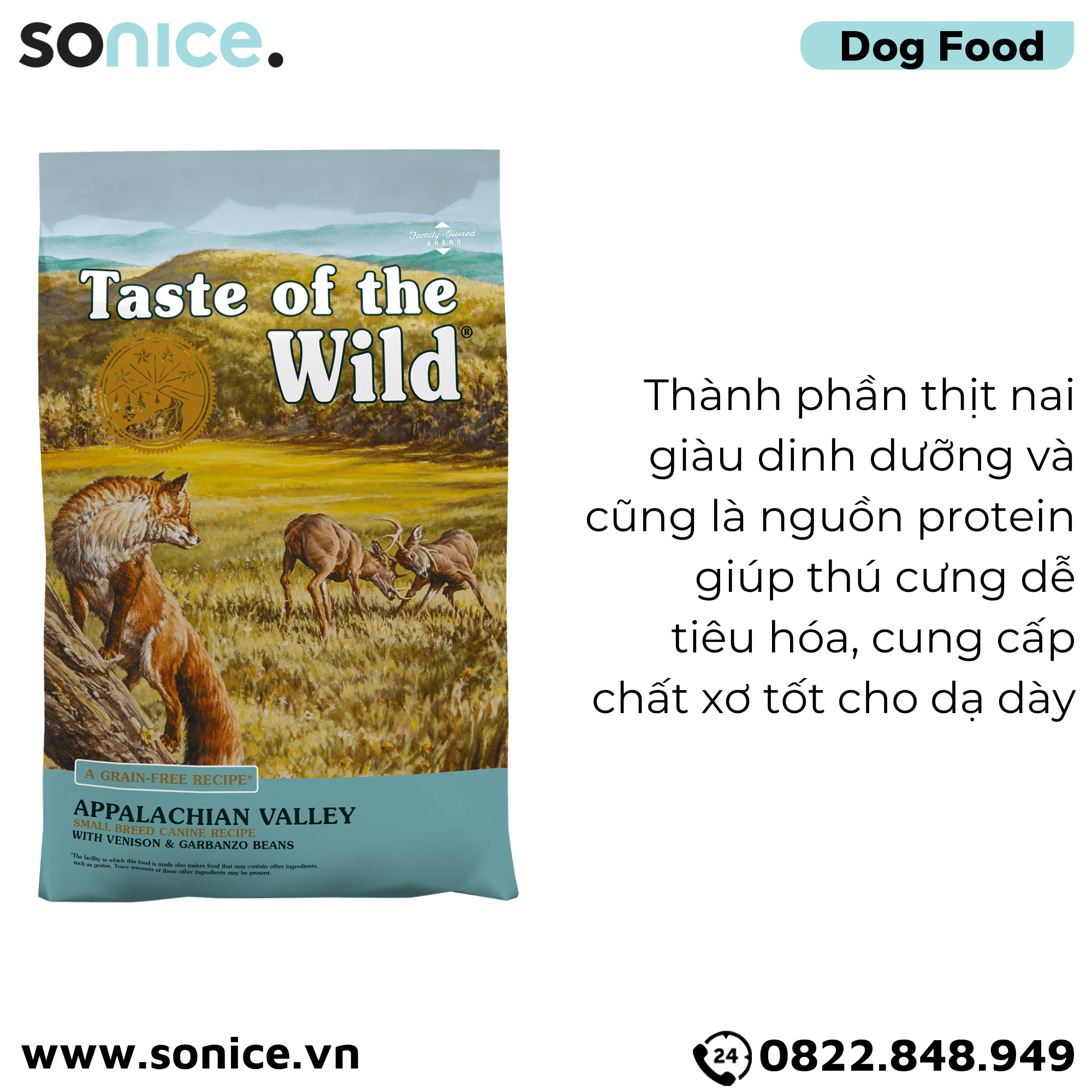 Thức ăn chó Taste Of The Wild Appalachian Valley 2kg - Venison & Garbanzo Beans, Thịt Nai & Đậu Garbanzo - chó giống nhỏ nhập USA SONICE.