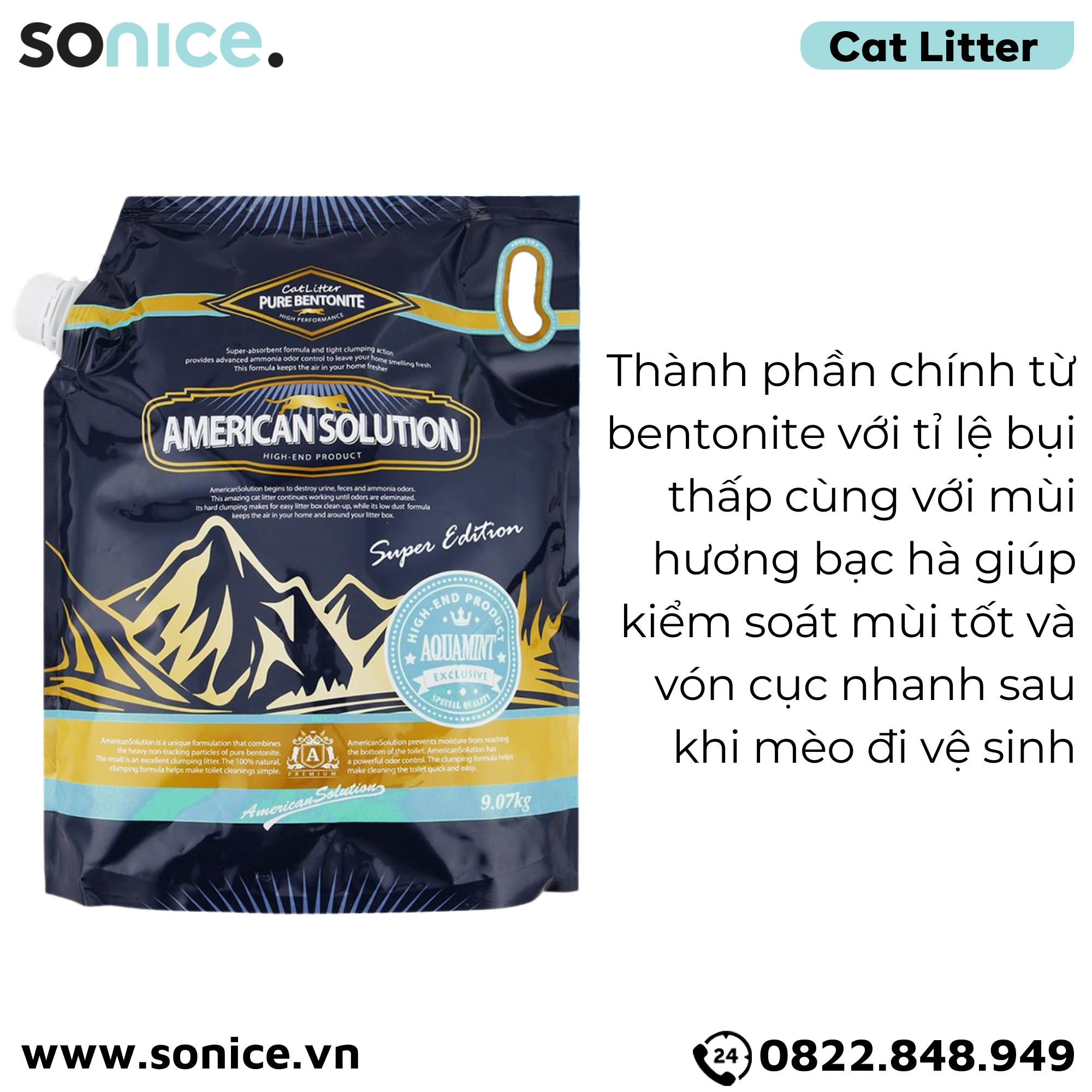 Cát vệ sinh American Solution Aqua Mint 9kg - mùi bạc hà SONICE.