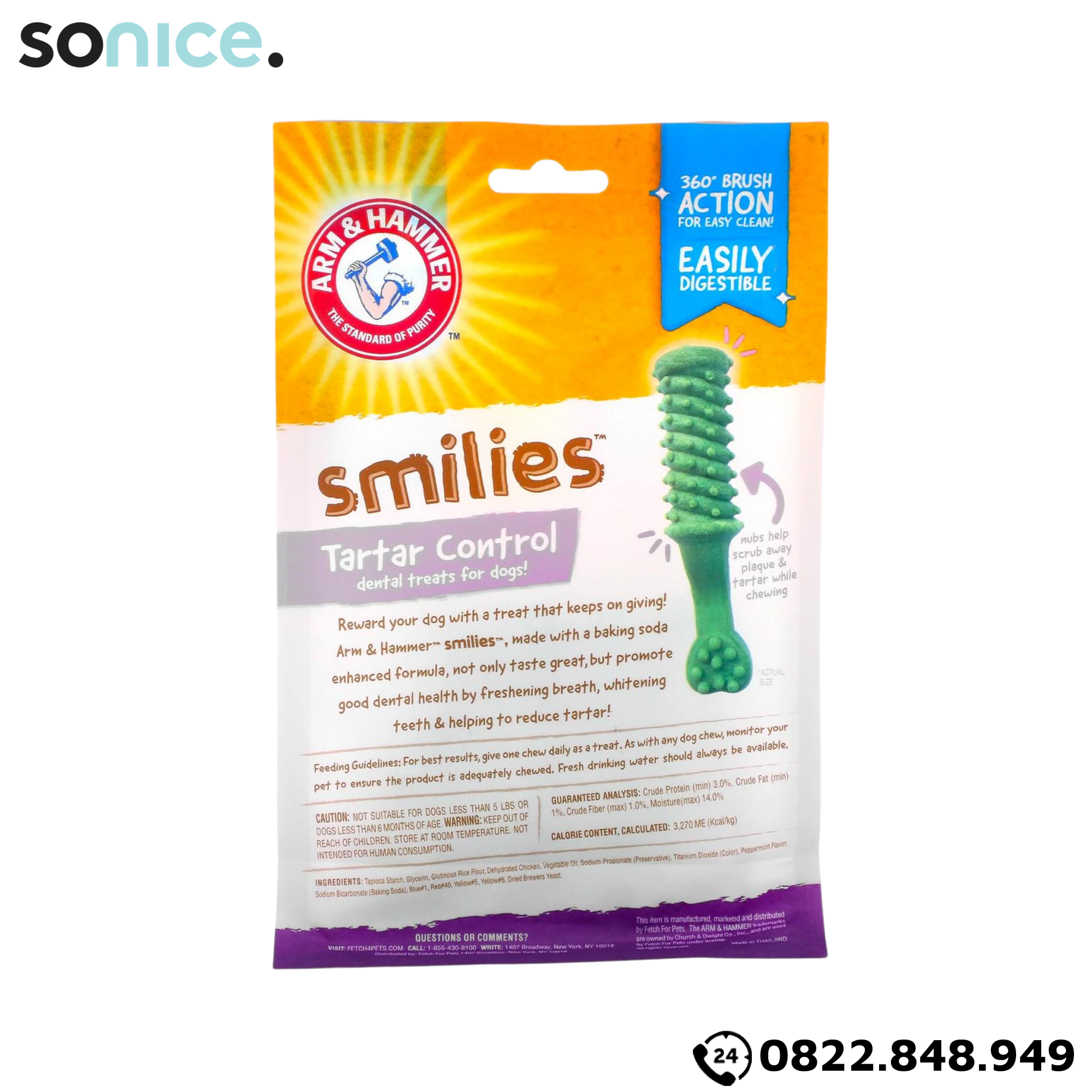 Treats ARM & HAMMER Smilies Dental Plaque & Tartar Control Medium size 184g - 8pcs - Hỗ trợ làm sạch răng miệng, ngăn ngừa mảng bám SONICE.