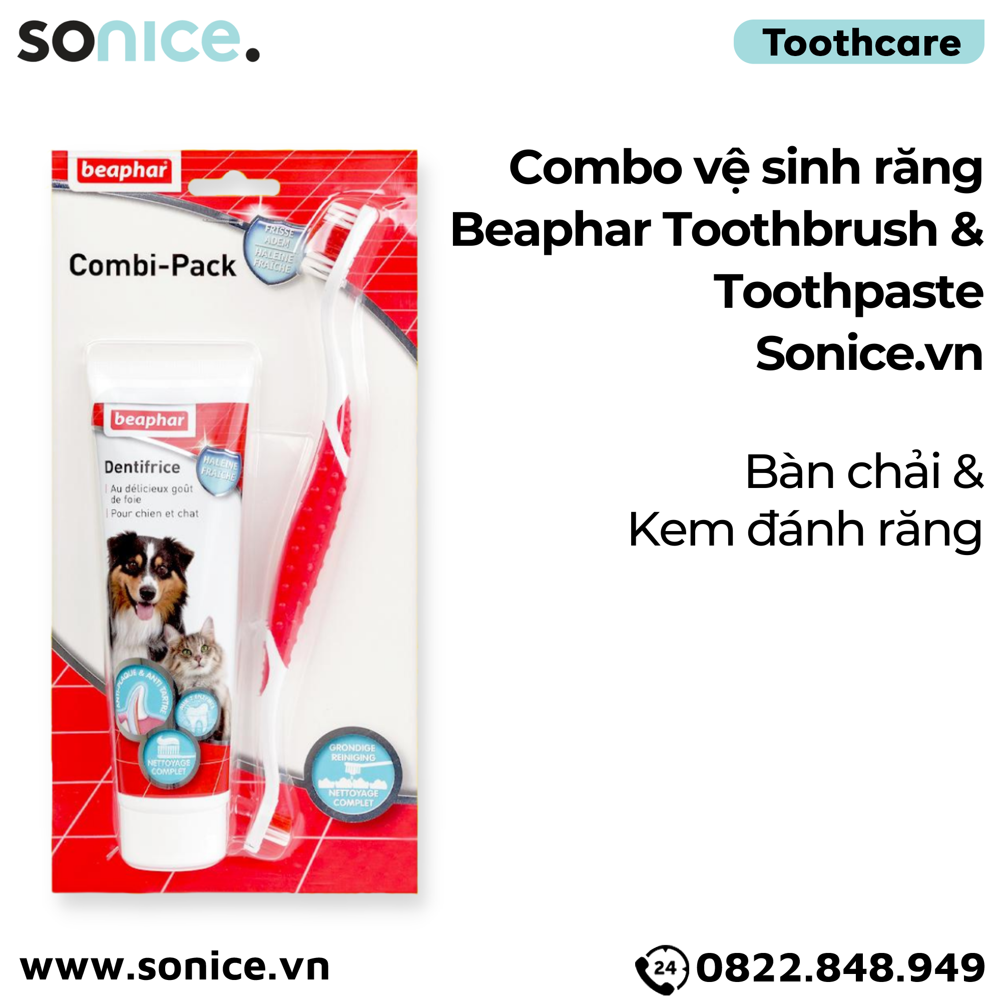 Combo vệ sinh răng Beaphar Toothbrush & Toothpaste - Bàn chải & Kem đánh răng SONICE.