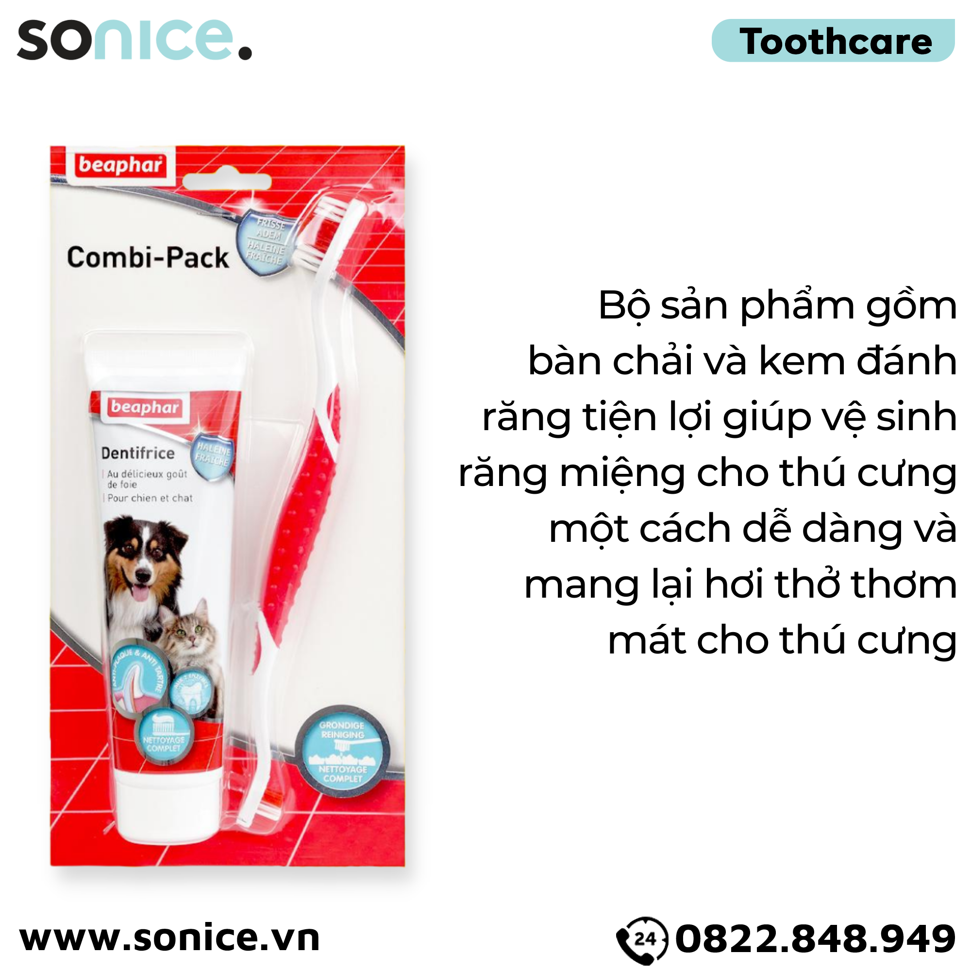 Combo vệ sinh răng Beaphar Toothbrush & Toothpaste - Bàn chải & Kem đánh răng SONICE.