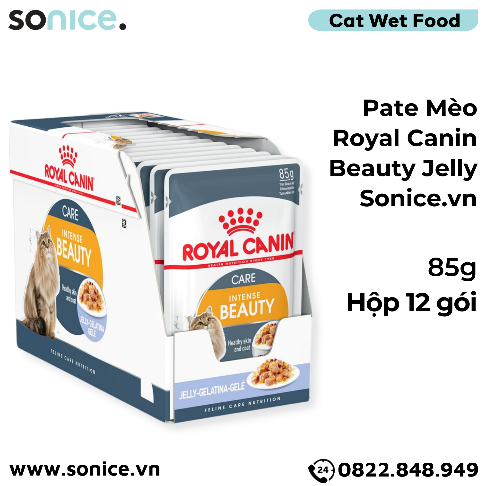Pate mèo Royal Canin Beauty Jelly 85g - Hộp 12 gói SONICE.