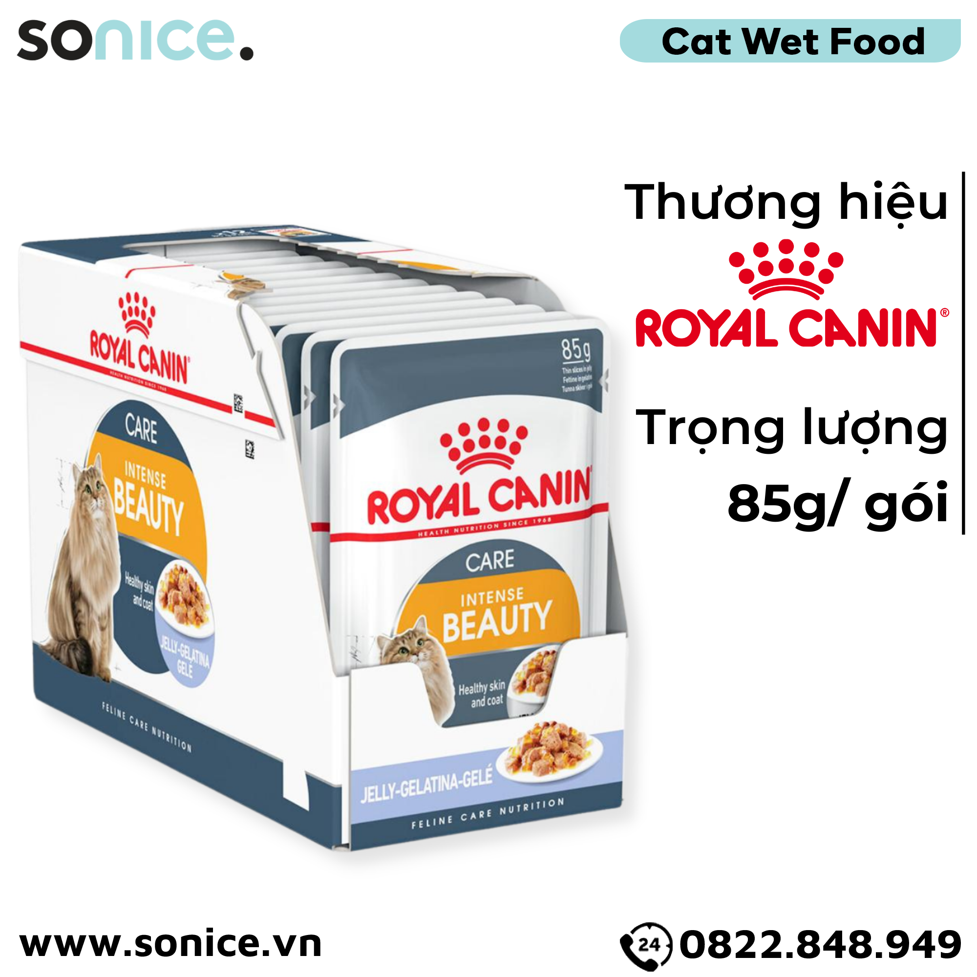Pate mèo Royal Canin Beauty Jelly 85g - Hộp 12 gói SONICE.