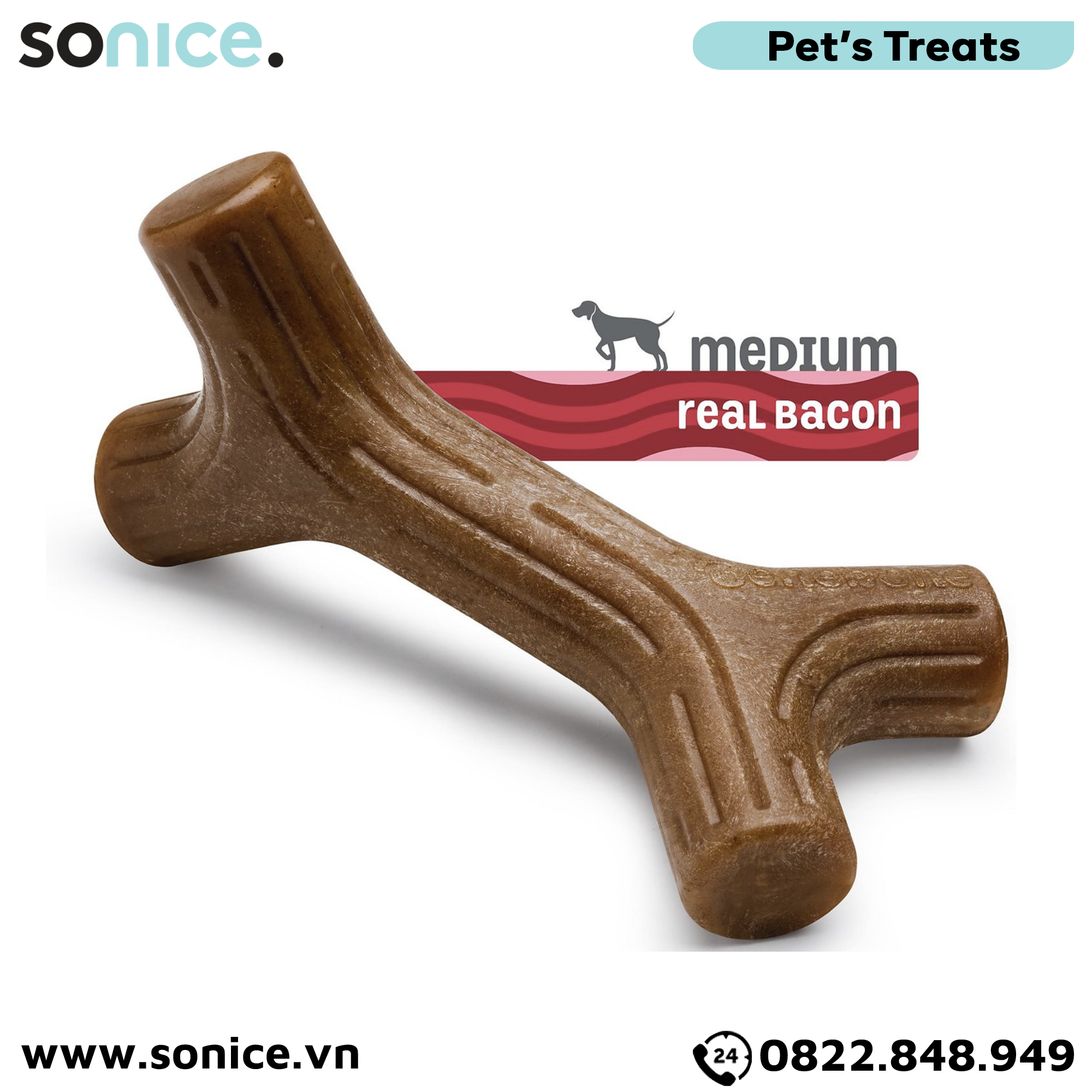 Xương gặm BENEBONE Bacon Stick Medium size cho chó <30kg - vị thịt xông khói SONICE.