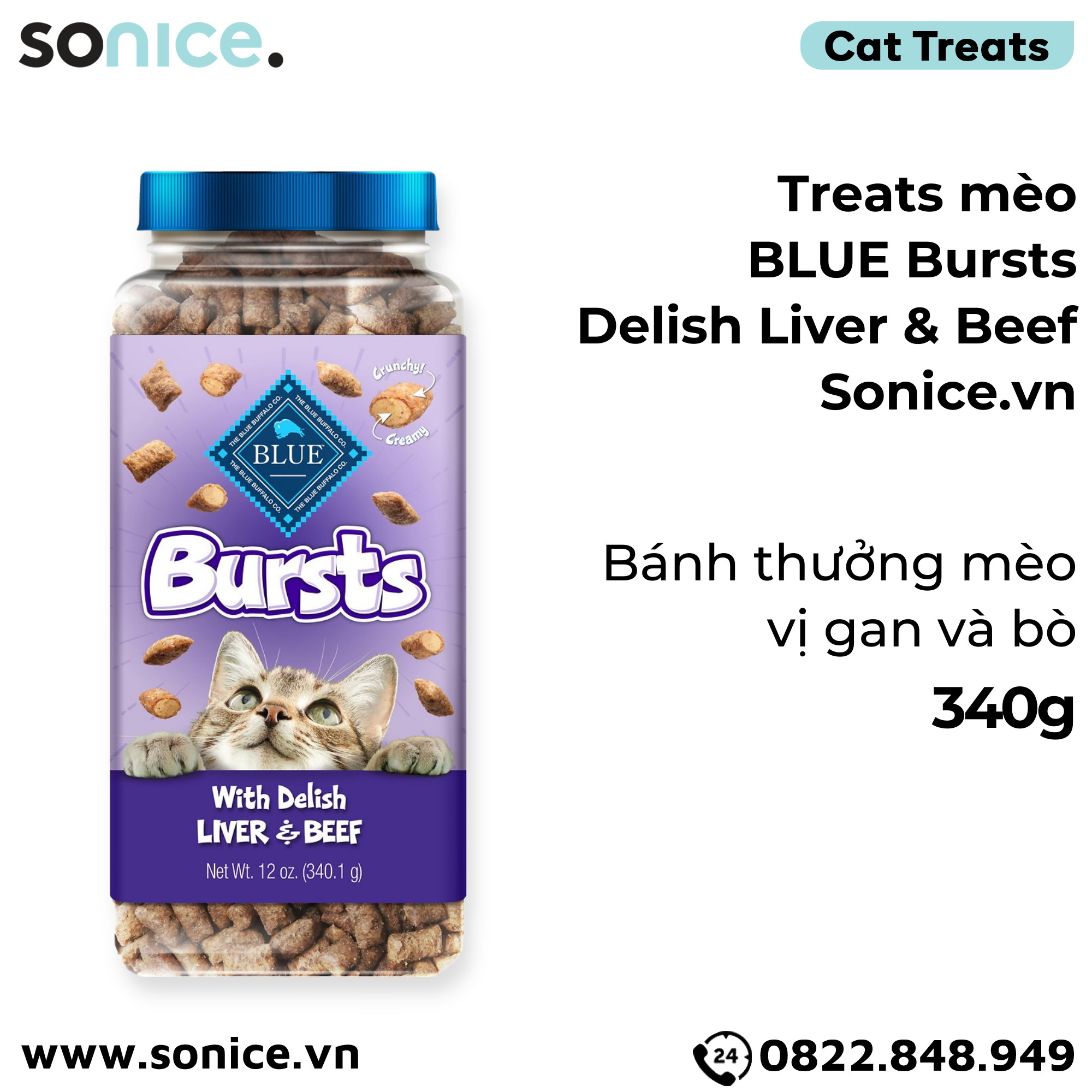 Treats mèo BLUE Bursts Delish Liver & Beef 340g - bánh thưởng mèo vị bò & gan SONICE.