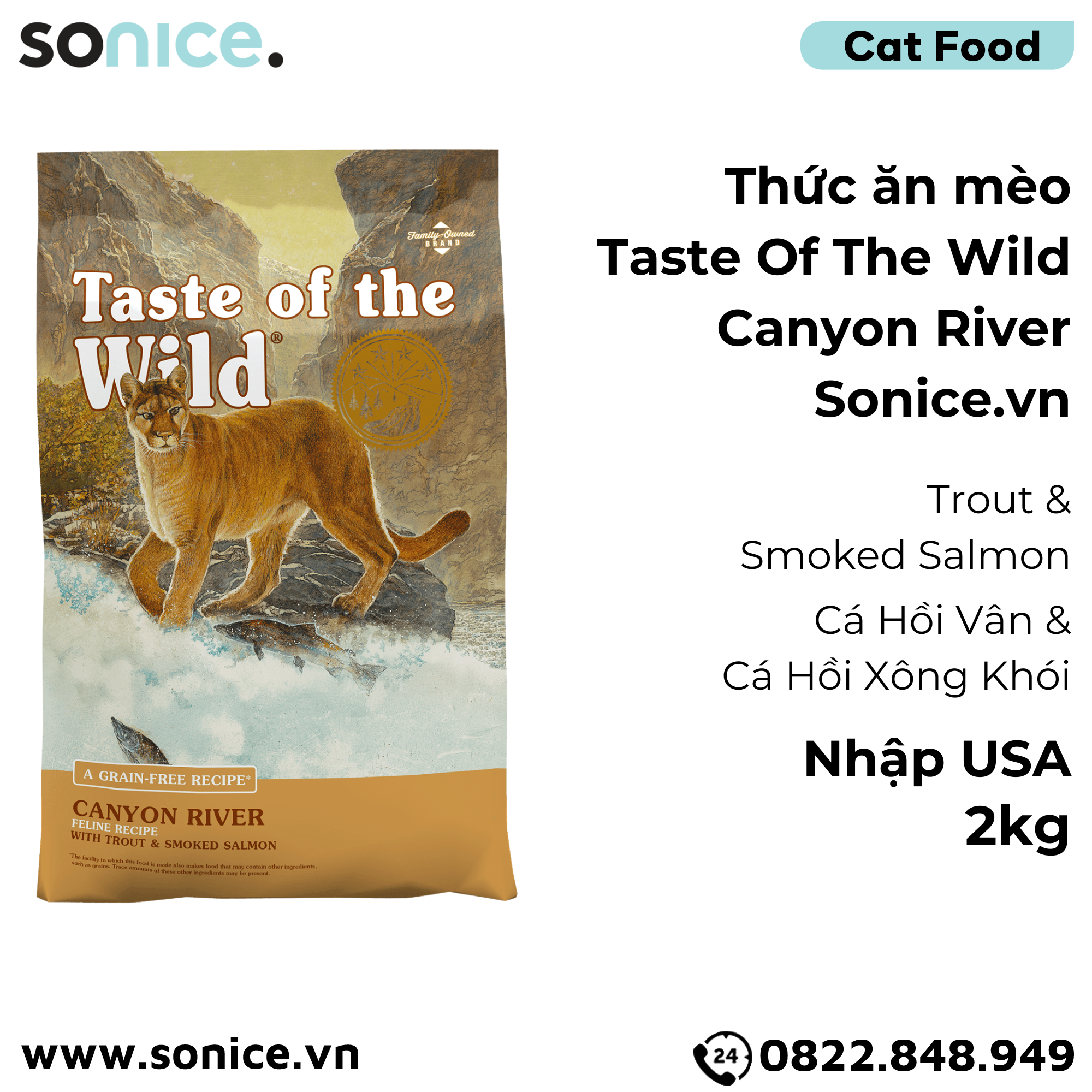 Thức ăn mèo Taste Of The Wild Canyon River 2kg - Trout & Smoked Salmon, Cá Hồi Vân & Cá Hồi Xông Khói - mèo mọi lứa tuổi, nhập USA SONICE.