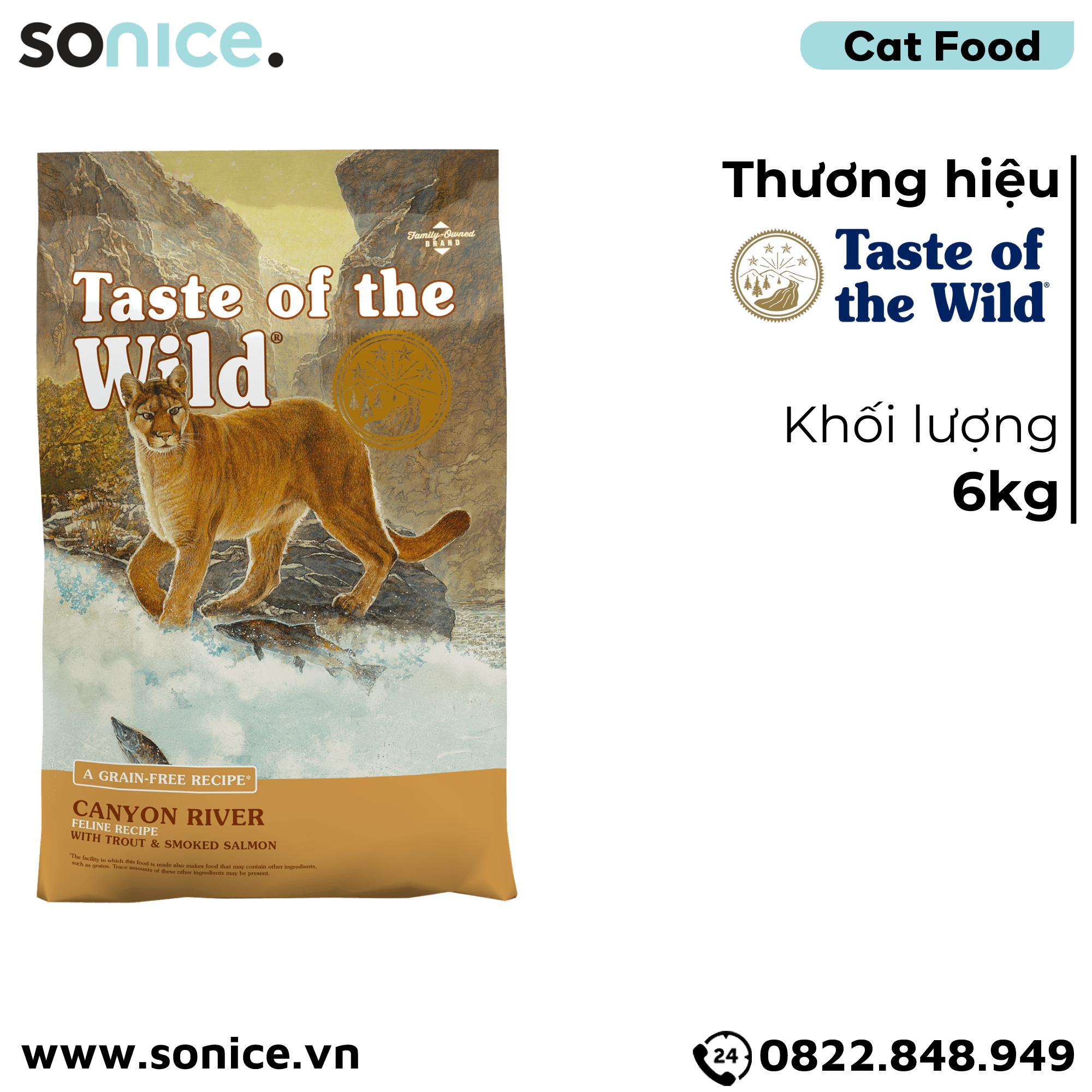 Thức ăn mèo Taste Of The Wild Canyon River 6kg - Trout & Smoked Salmon, Cá Hồi Vân & Cá Hồi Xông Khói - mèo mọi lứa tuổi, nhập USA SONICE.