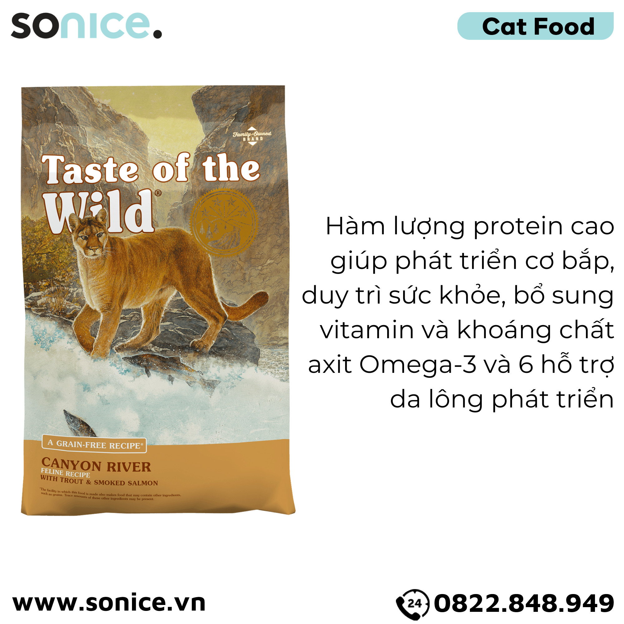 Thức ăn mèo Taste Of The Wild Canyon River 6.6kg - Trout & Smoked Salmon, Cá Hồi Vân & Cá Hồi Xông Khói - mèo mọi lứa tuổi, nhập USA SONICE.
