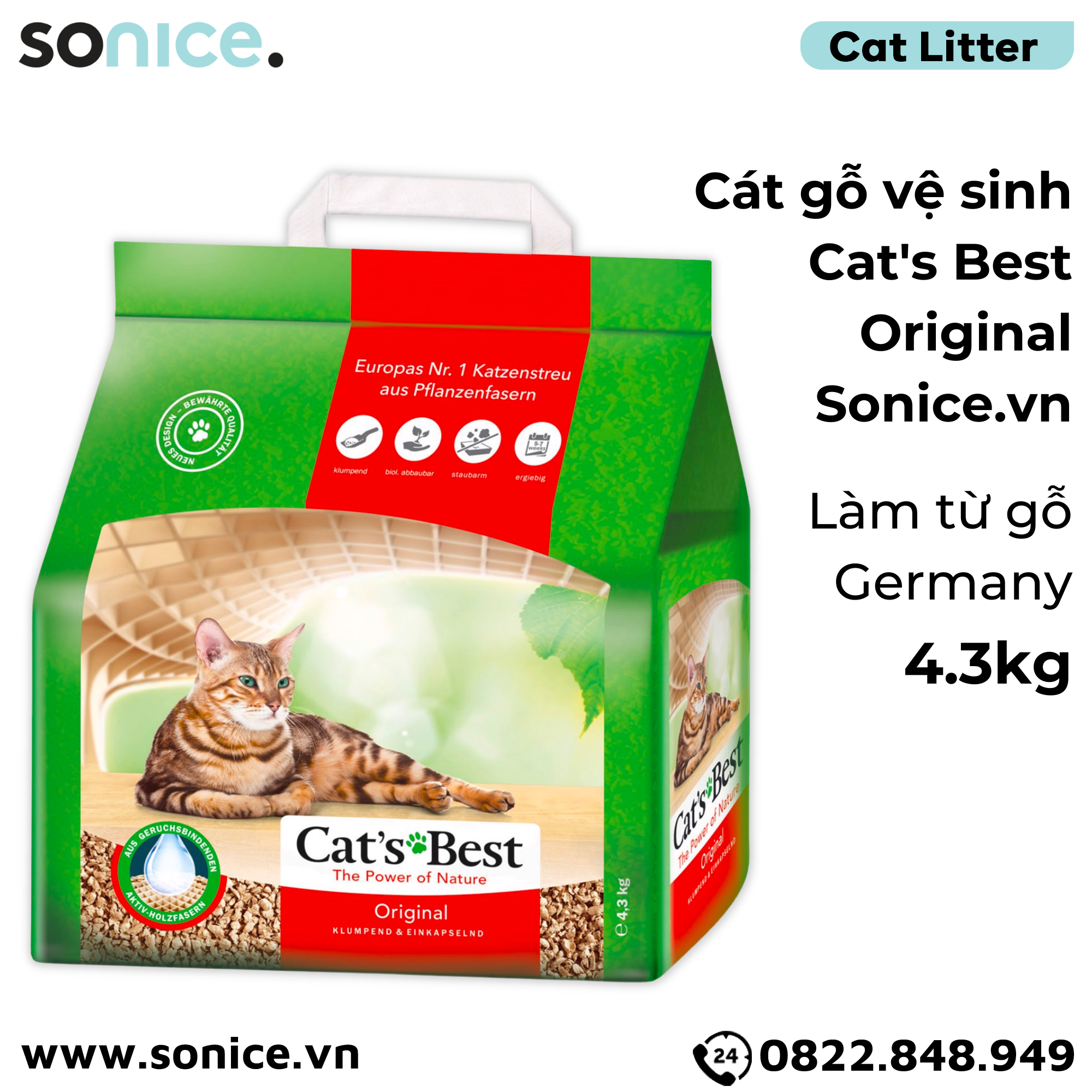Cát vệ sinh cho mèo CAT’s BEST Original 2.1kg - nhập Germany Catsbest SONICE.