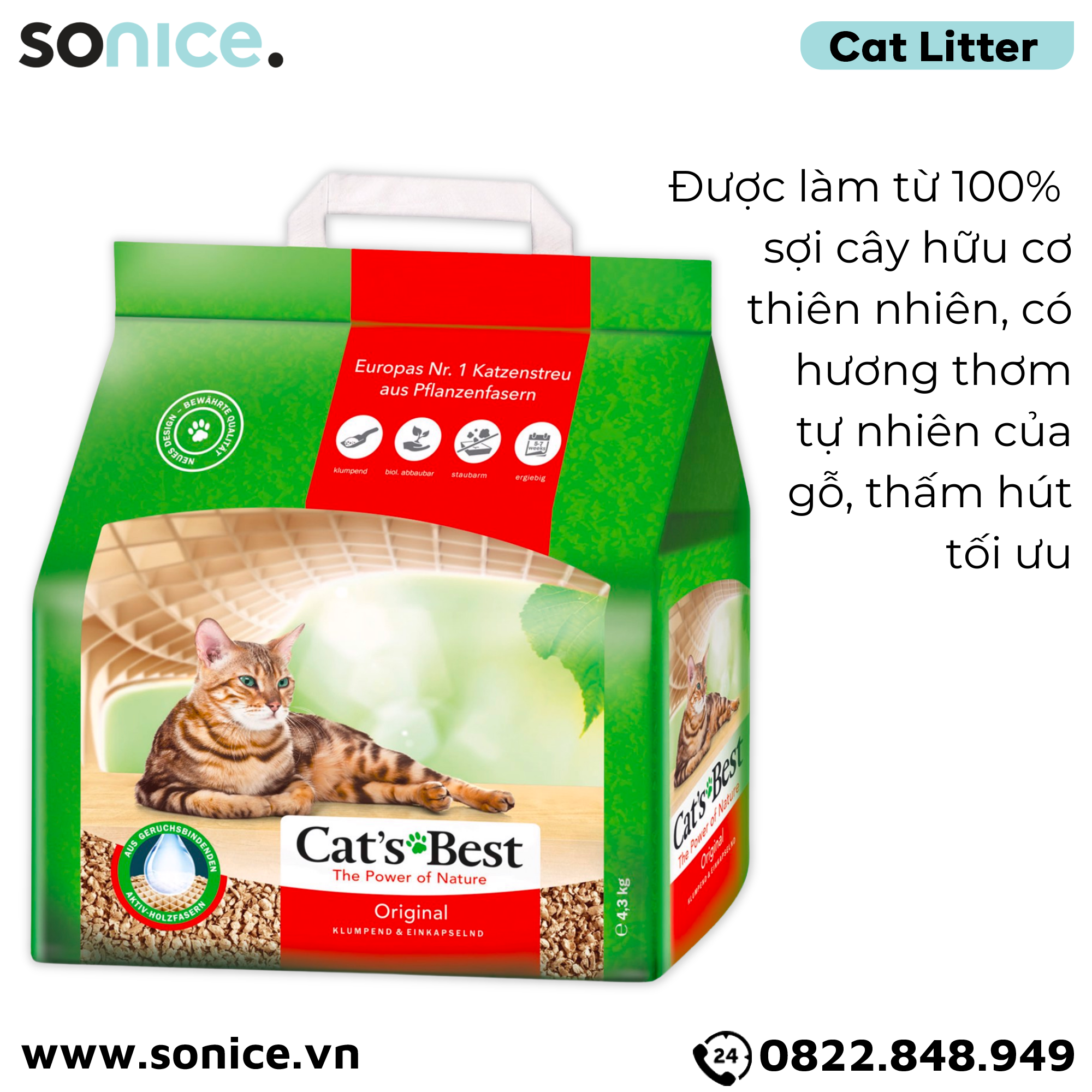 Cát vệ sinh cho mèo CAT’s BEST Original 2.1kg - nhập Germany Catsbest SONICE.