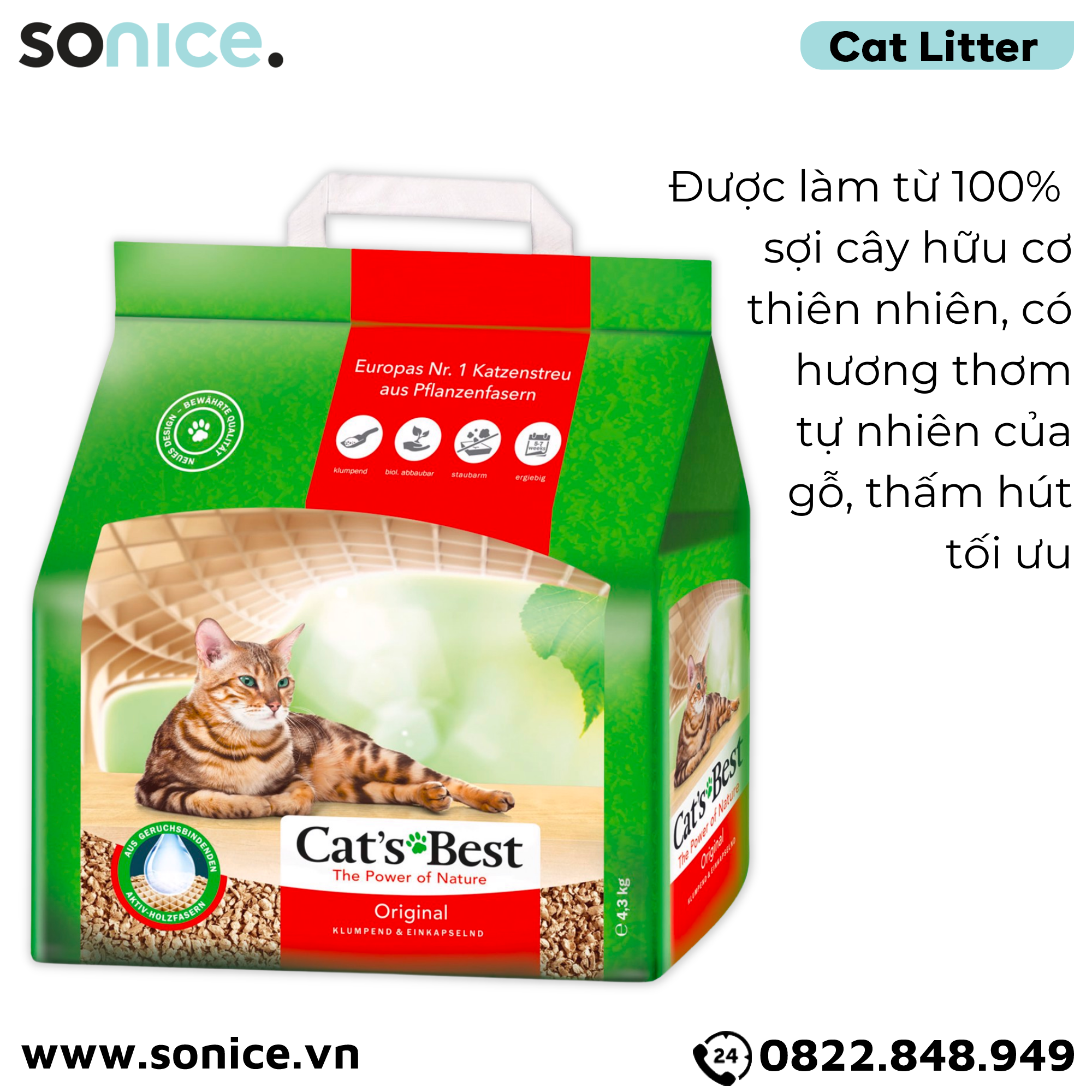  Cát vệ sinh cho mèo CAT’s BEST Original 2.1kg - nhập Germany Catsbest SONICE. 