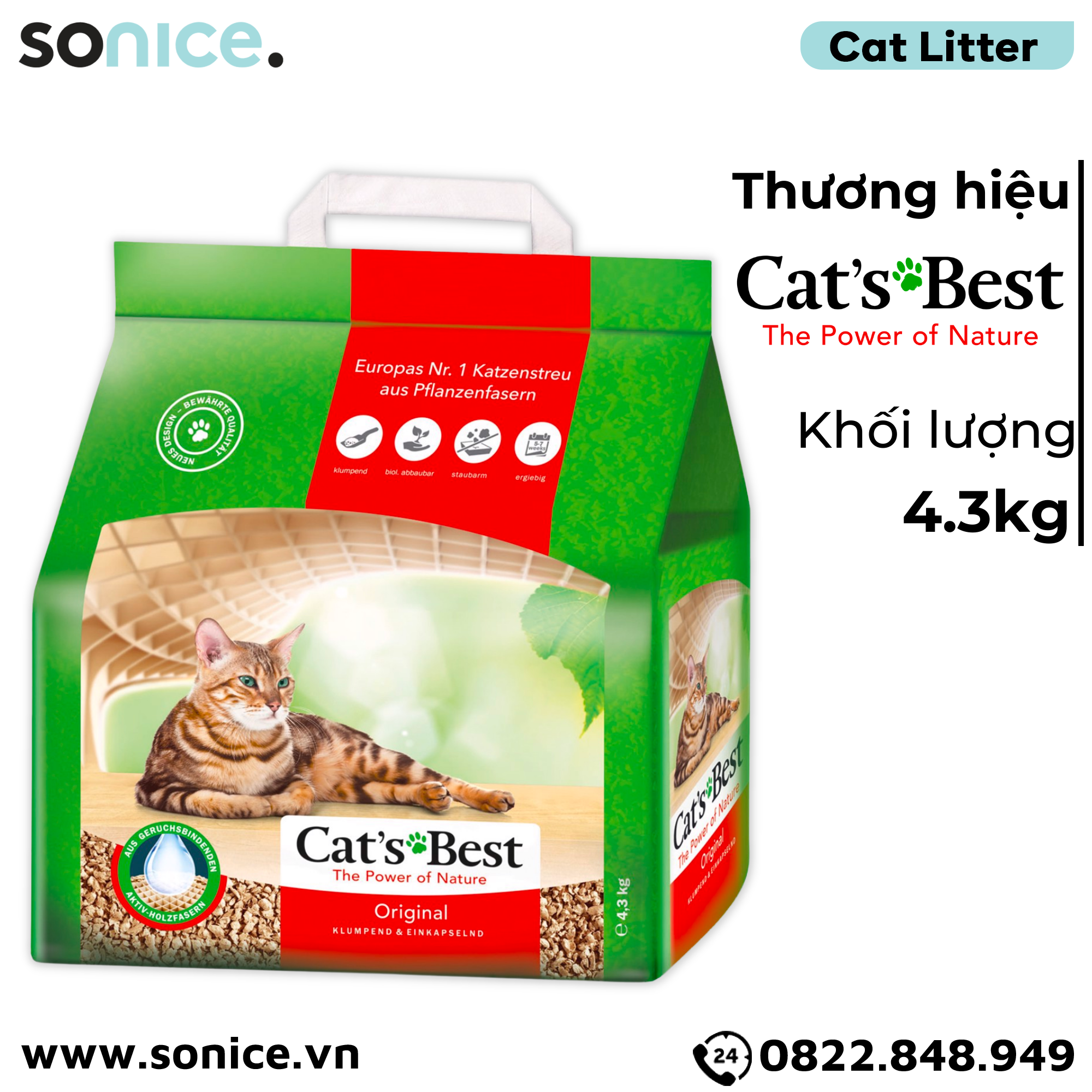 Cát vệ sinh cho mèo CAT’s BEST Original 2.1kg - nhập Germany Catsbest SONICE.
