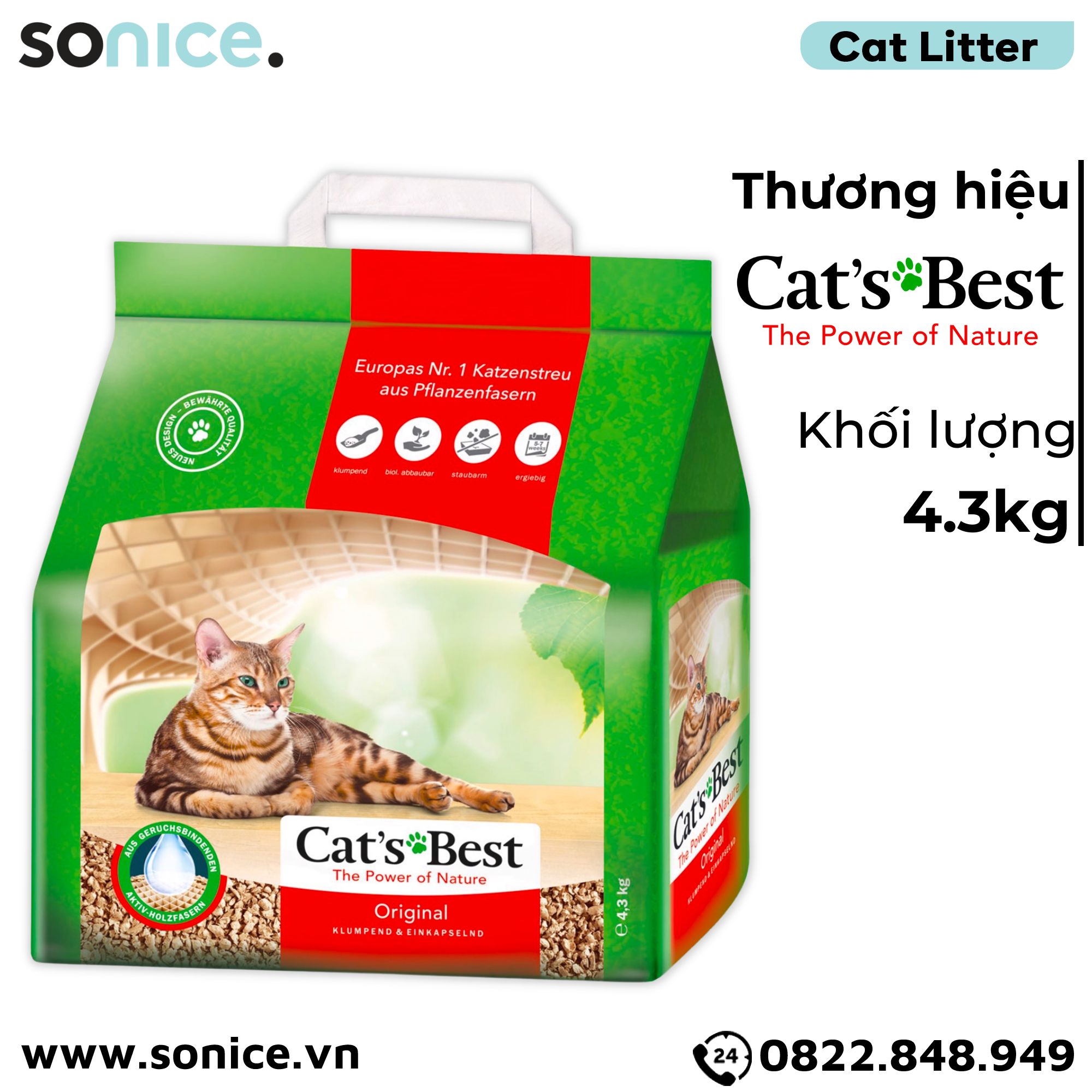  Cát vệ sinh cho mèo CAT’s BEST Original 2.1kg - nhập Germany Catsbest SONICE. 