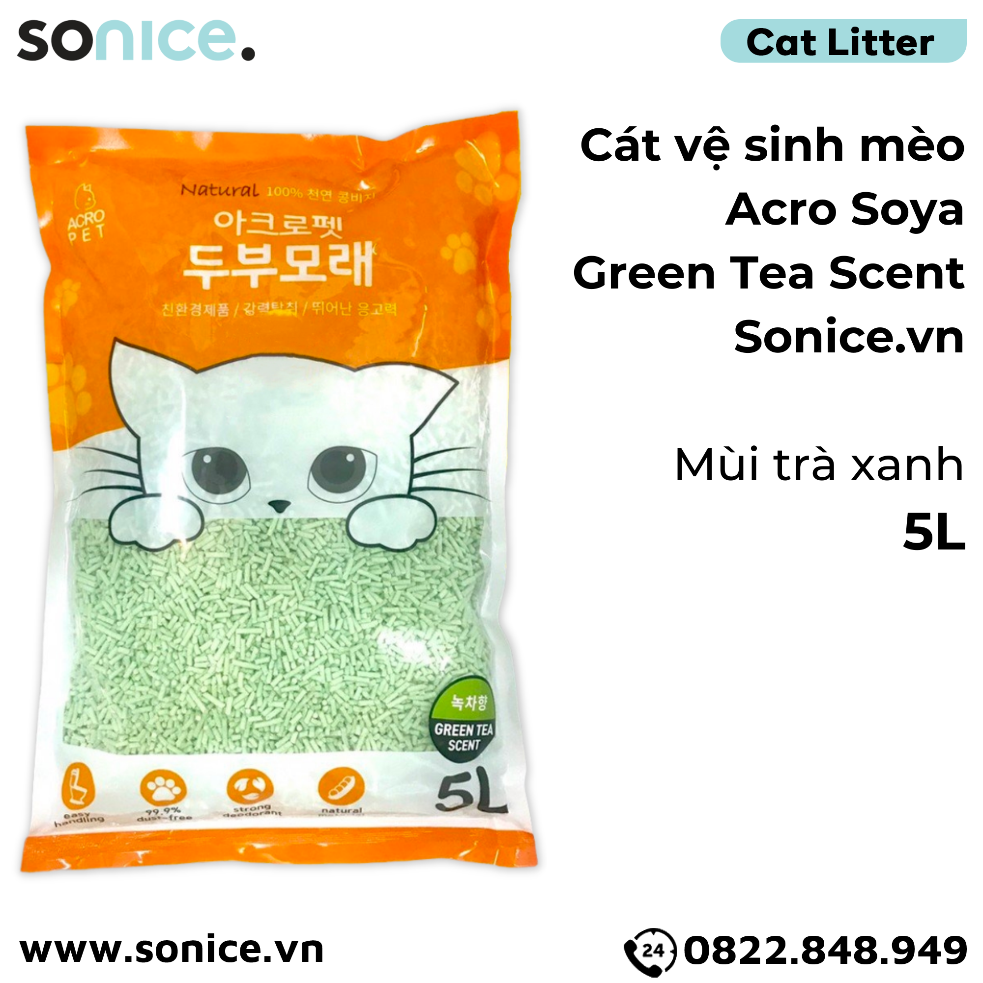Cát vệ sinh mèo ACRO SOYA 5L - Green Tea SONICE.