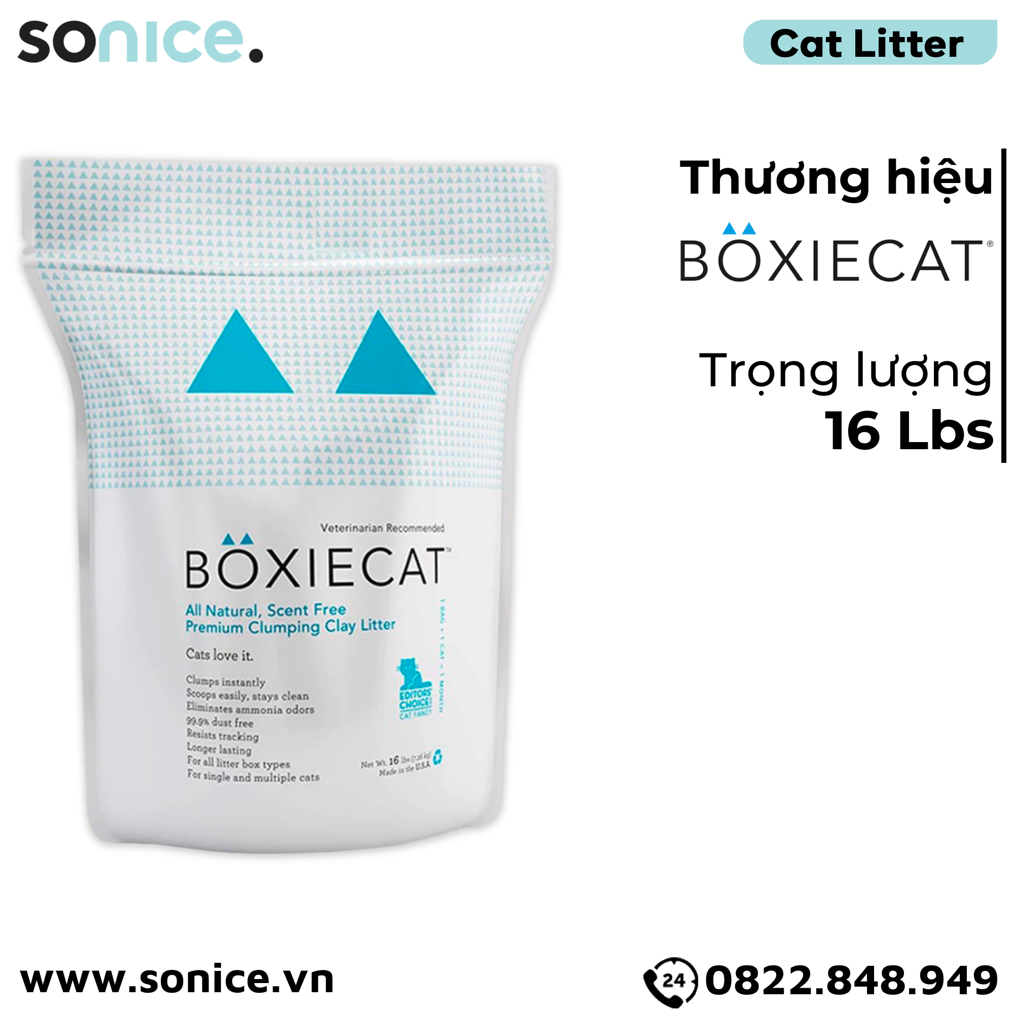  Cát vệ sinh cho mèo BOXIECAT 16Lbs - Sỏi mịn nhập Mỹ SONICE. 