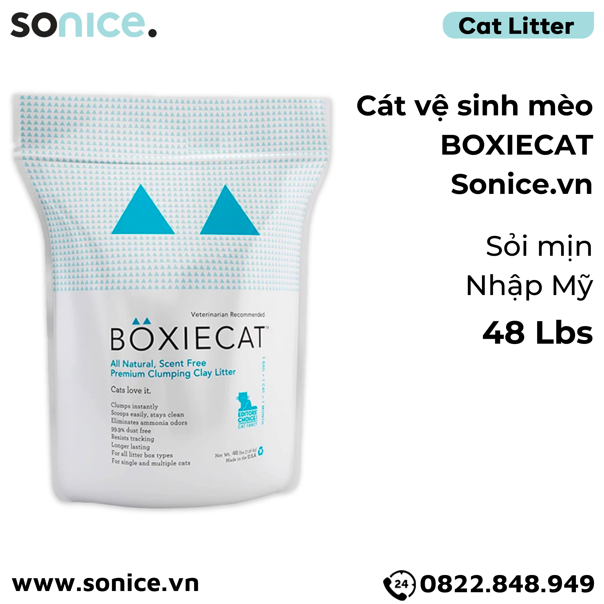  Cát vệ sinh cho mèo BOXIECAT 48Lbs - Sỏi mịn nhập Mỹ SONICE. 