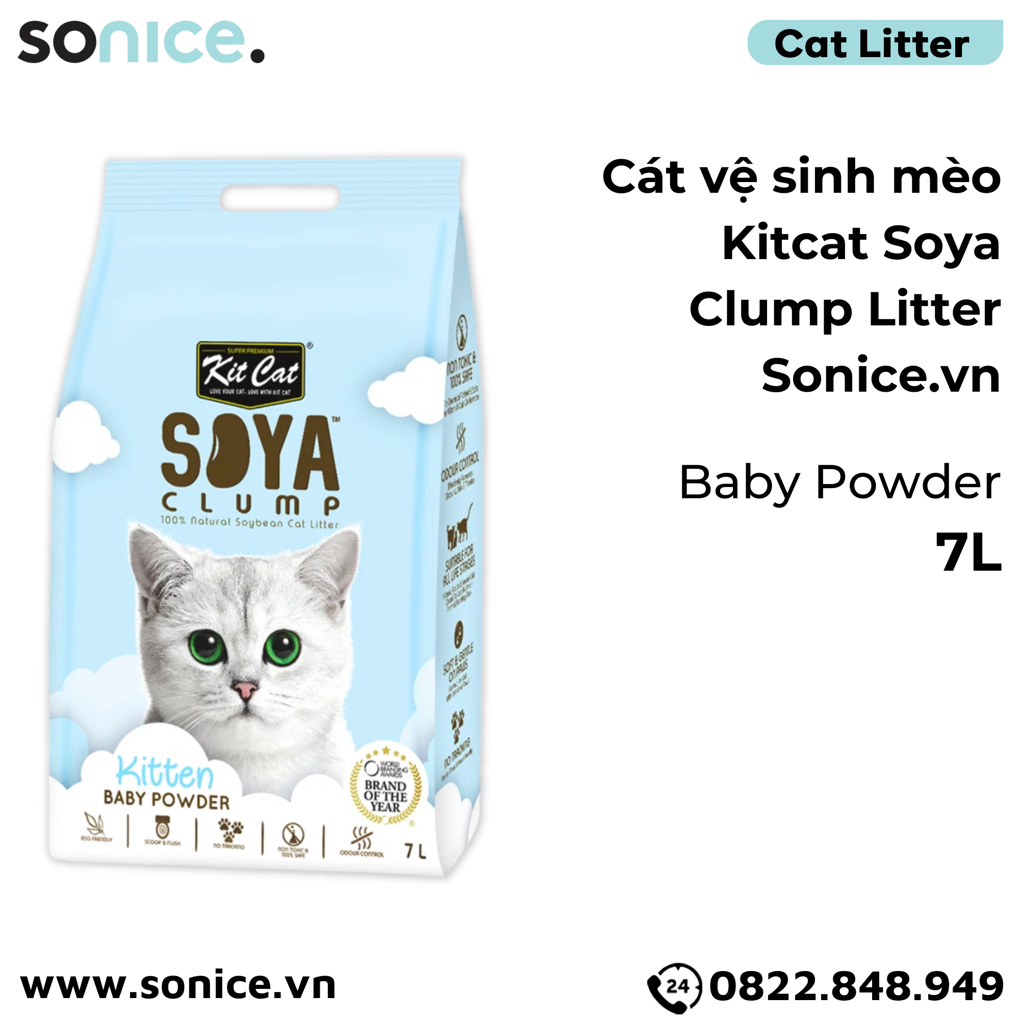 Cát vệ sinh mèo KitCat Soya Clump Litter 7L - Làm từ đậu nành tofu SONICE.
