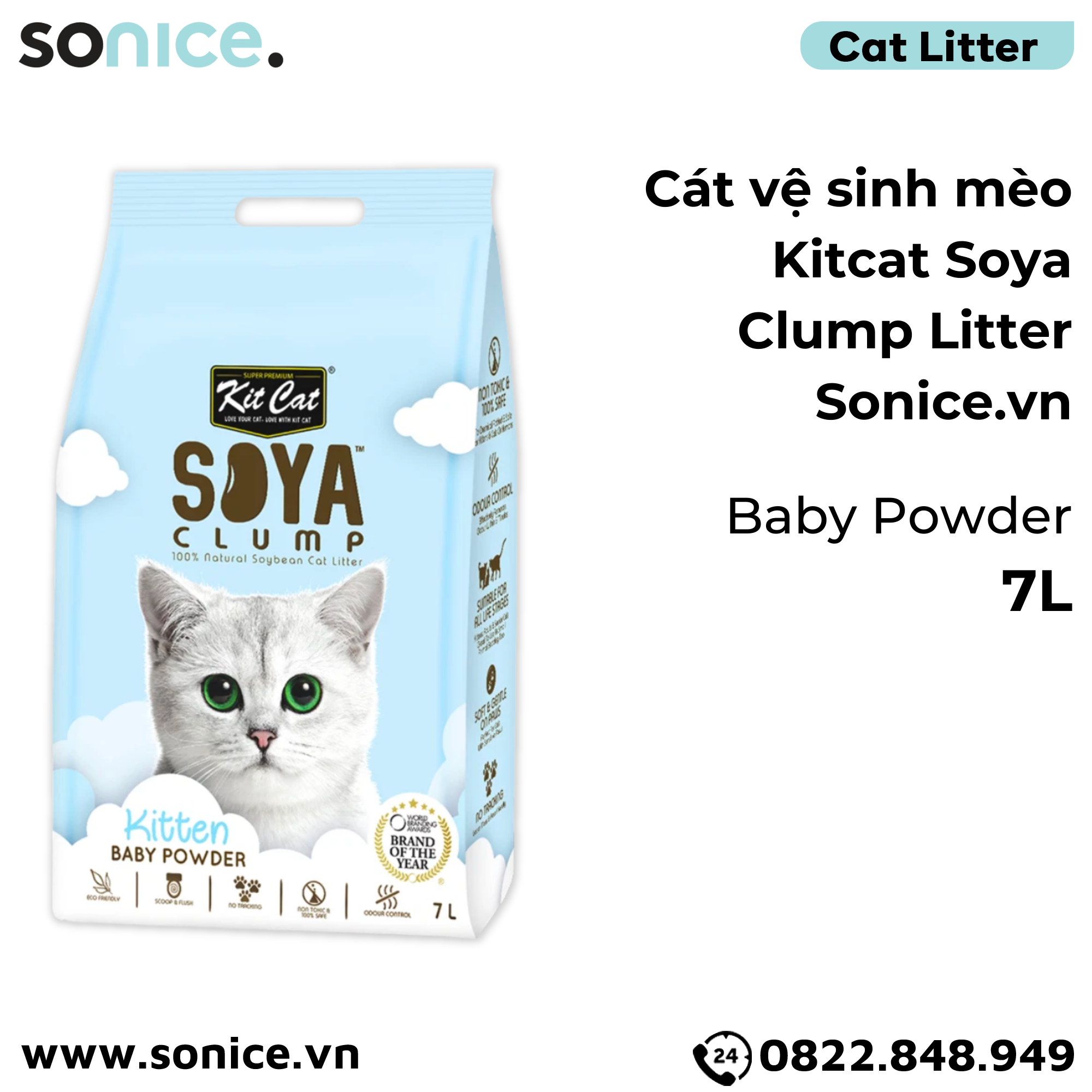  Cát vệ sinh mèo KitCat Soya Clump Litter 7L - Làm từ đậu nành tofu SONICE. 