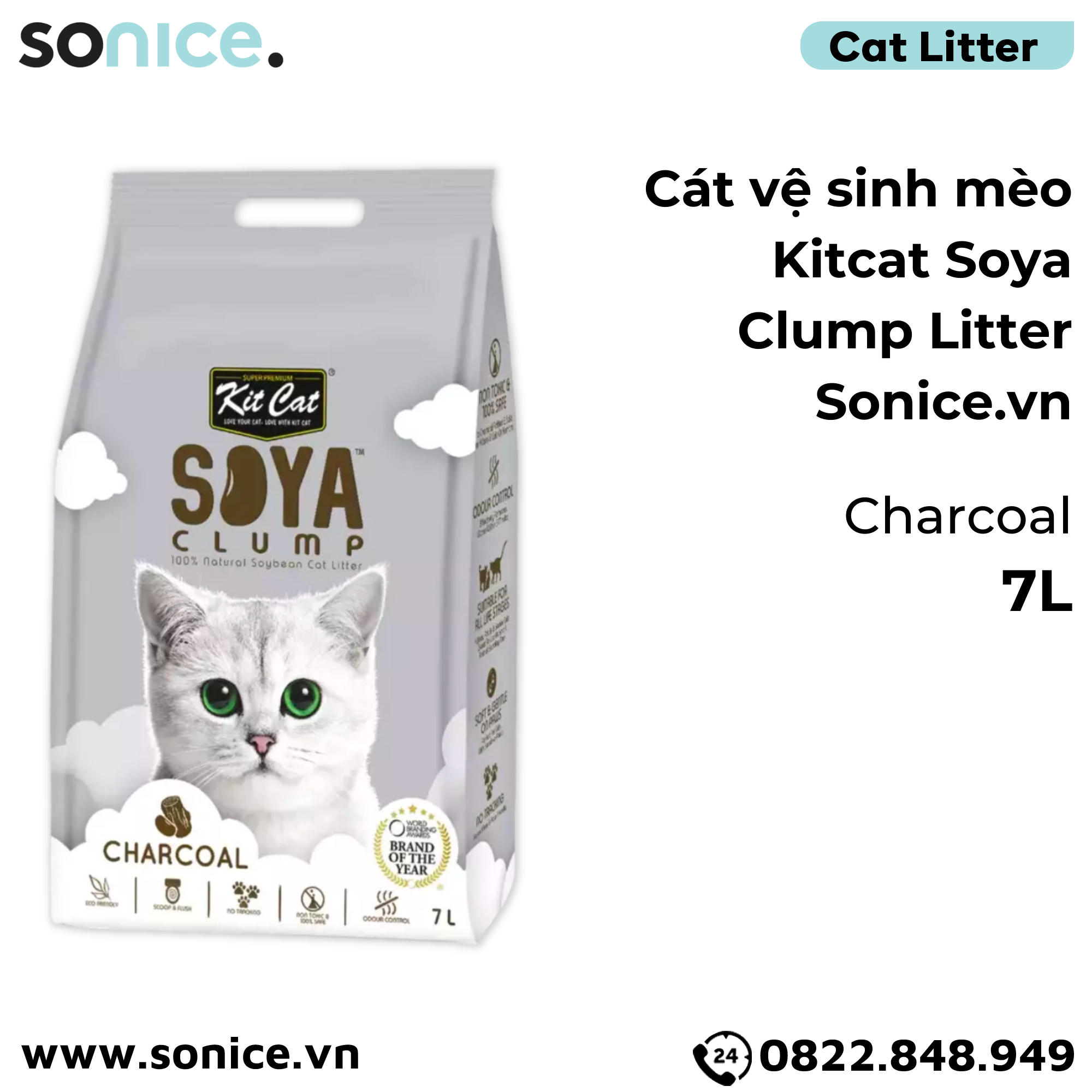 Cát vệ sinh mèo KitCat Soya Clump Litter 7L - Làm từ đậu nành tofu SONICE.