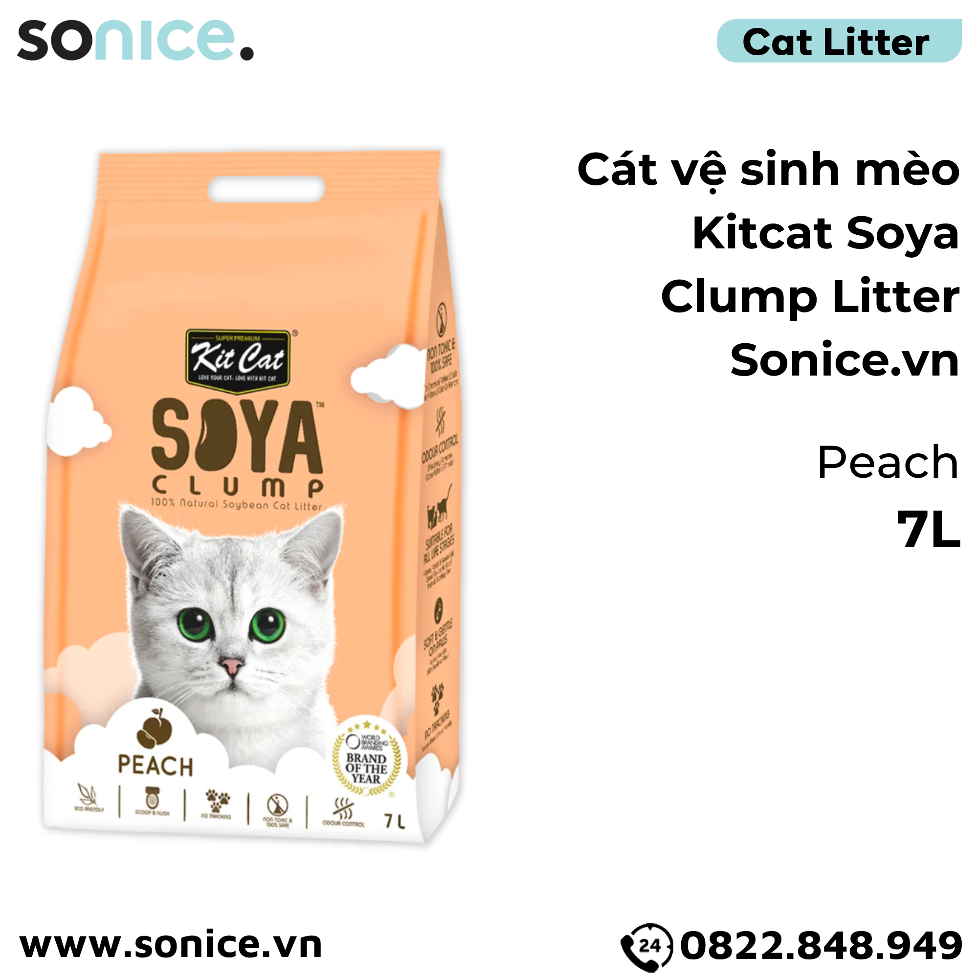 Cát vệ sinh mèo KitCat Soya Clump Litter 7L - Làm từ đậu nành tofu SONICE.