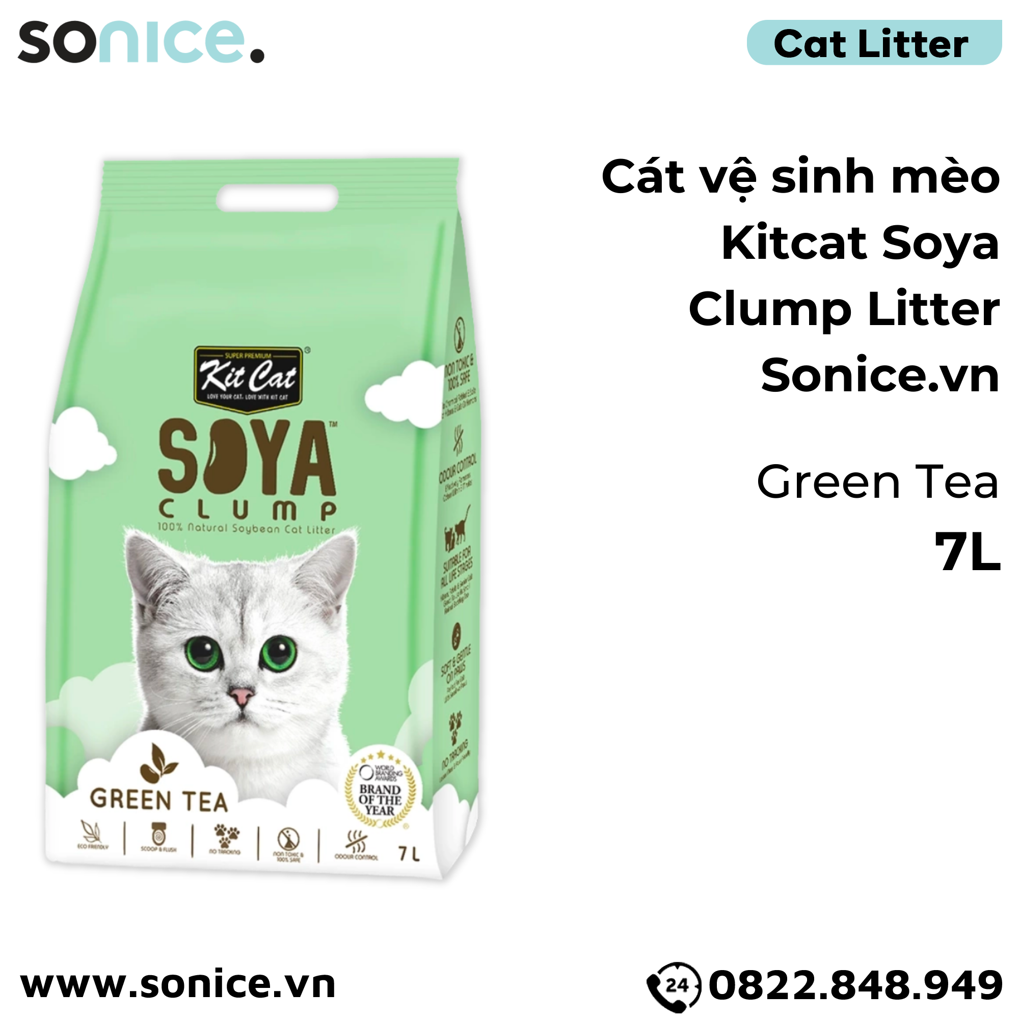 Cát vệ sinh mèo KitCat Soya Clump Litter 7L - Làm từ đậu nành tofu SONICE.