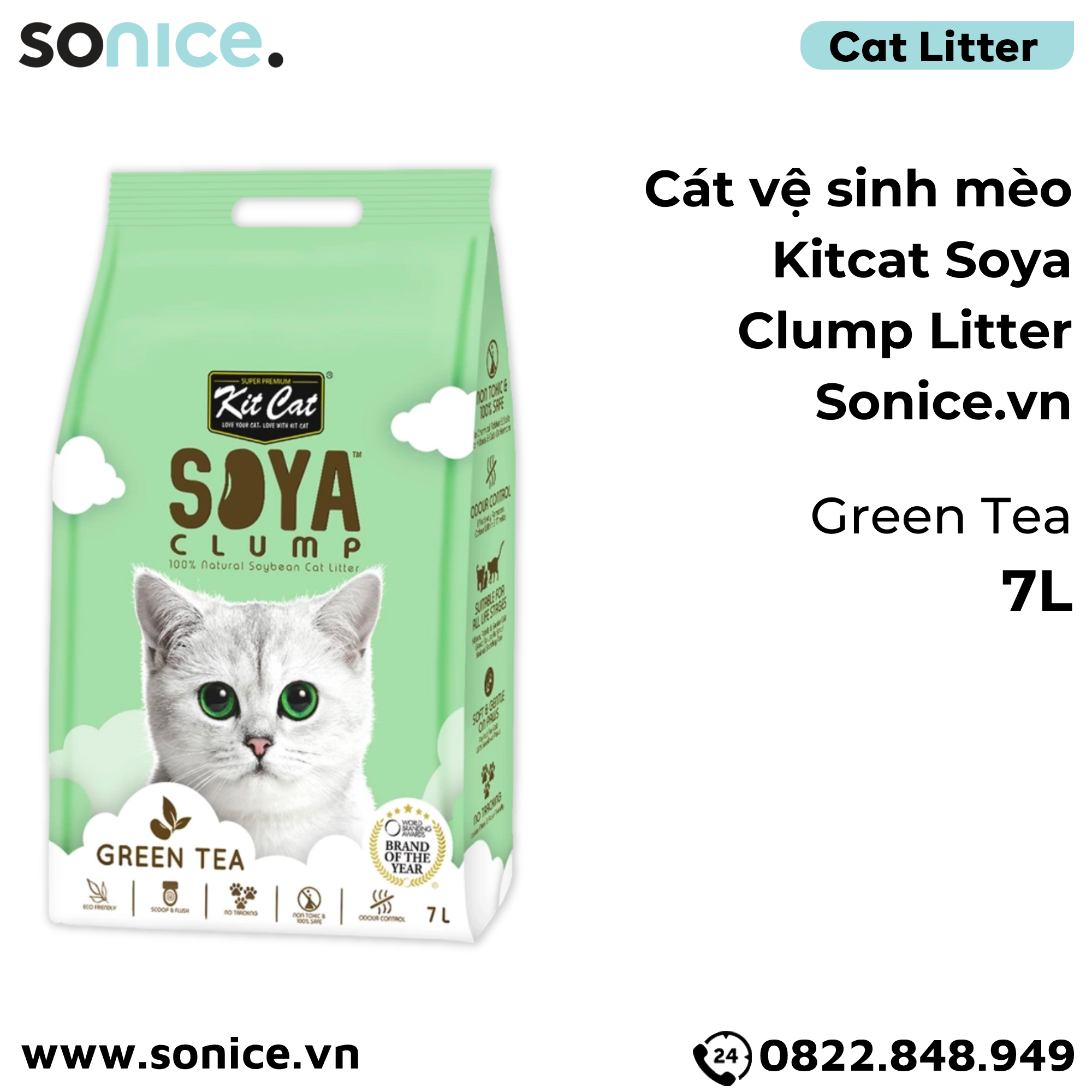  Cát vệ sinh mèo KitCat Soya Clump Litter 7L - Làm từ đậu nành tofu SONICE. 