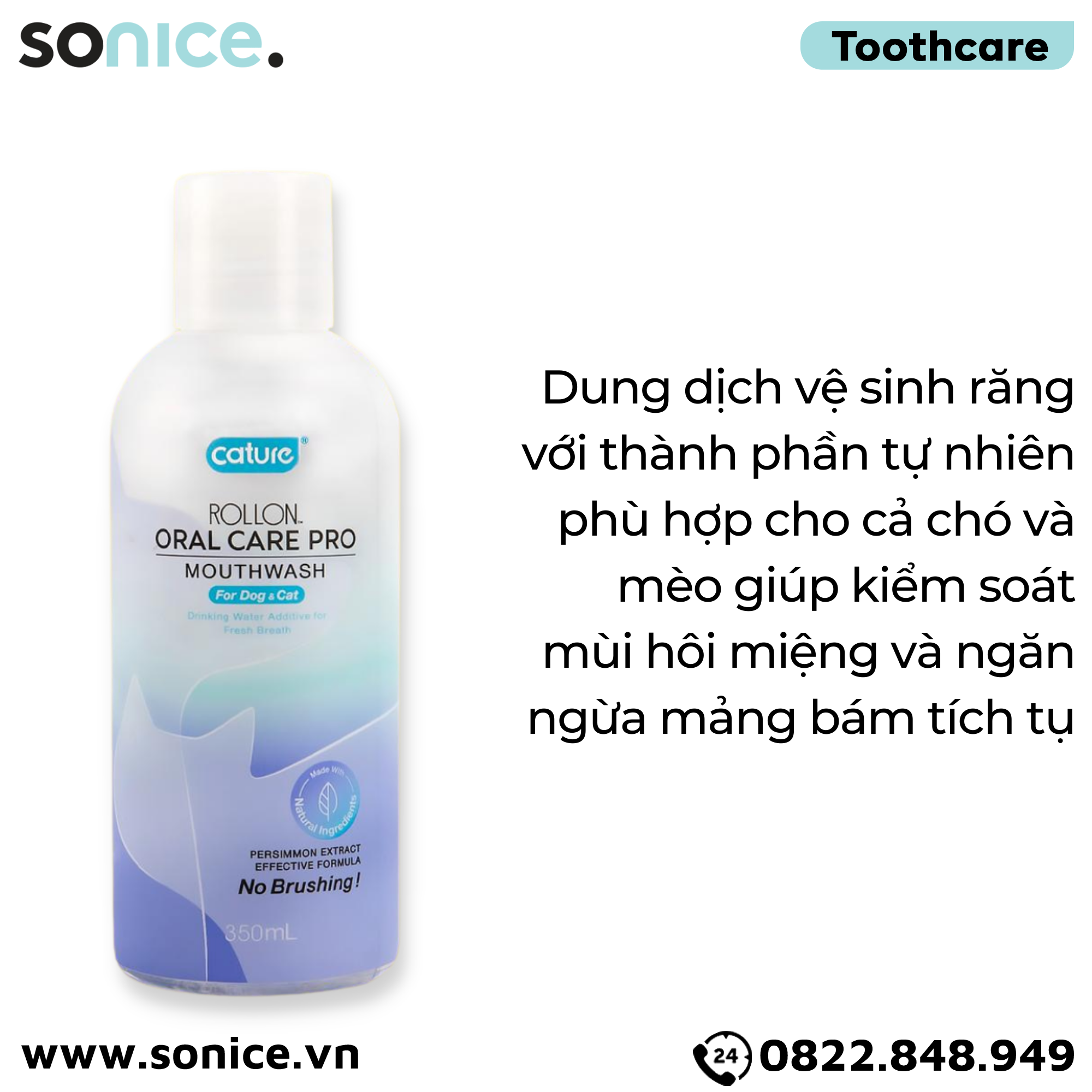 Dung dịch vệ sinh răng Cature Oral Care Pro Mouthwash 350ml - Sạch răng, thơm miệng, ngăn ngừa mảng bám với tinh chất rong biển SONICE.
