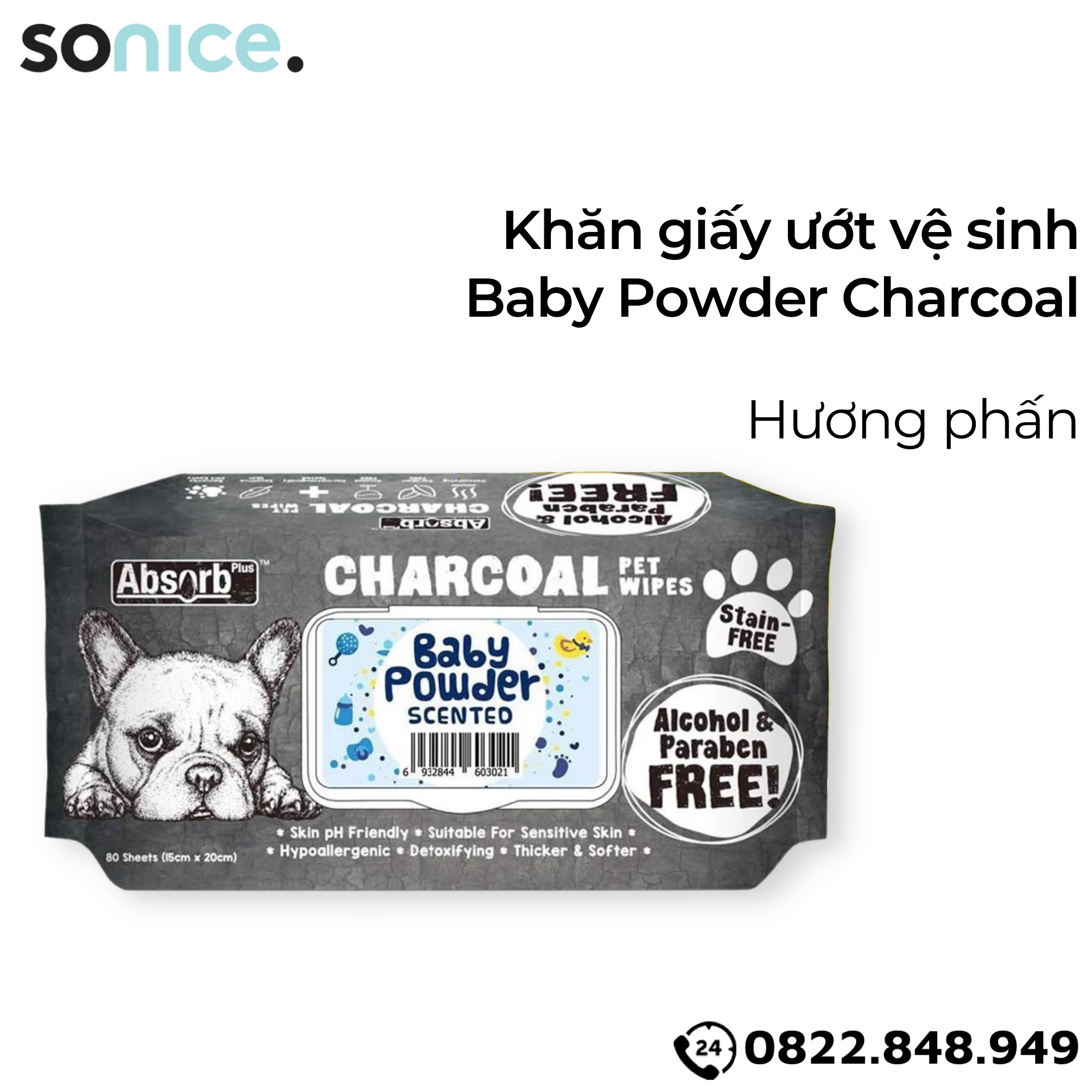 Khăn ướt vệ sinh Charcoal - 80 Miếng - 6 Mùi Hương SONICE.
