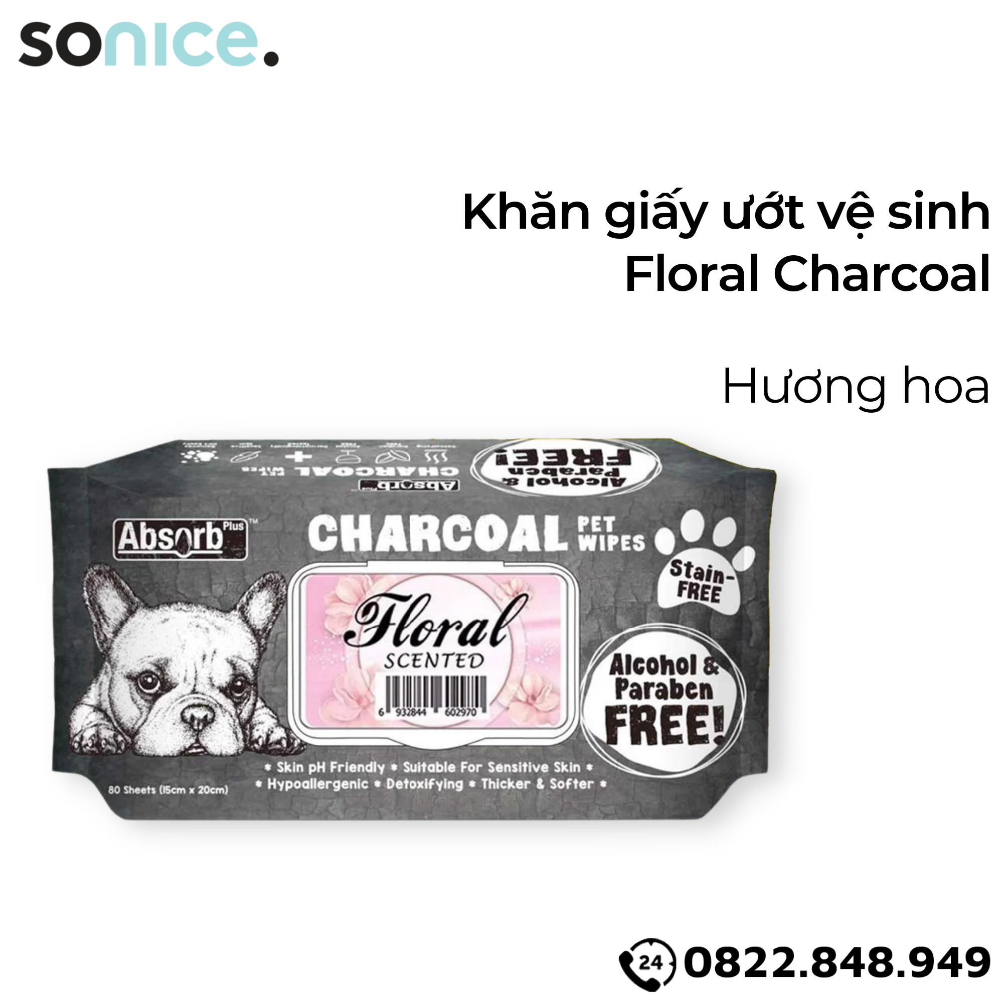 Khăn ướt vệ sinh Charcoal - 80 Miếng - 6 Mùi Hương SONICE.