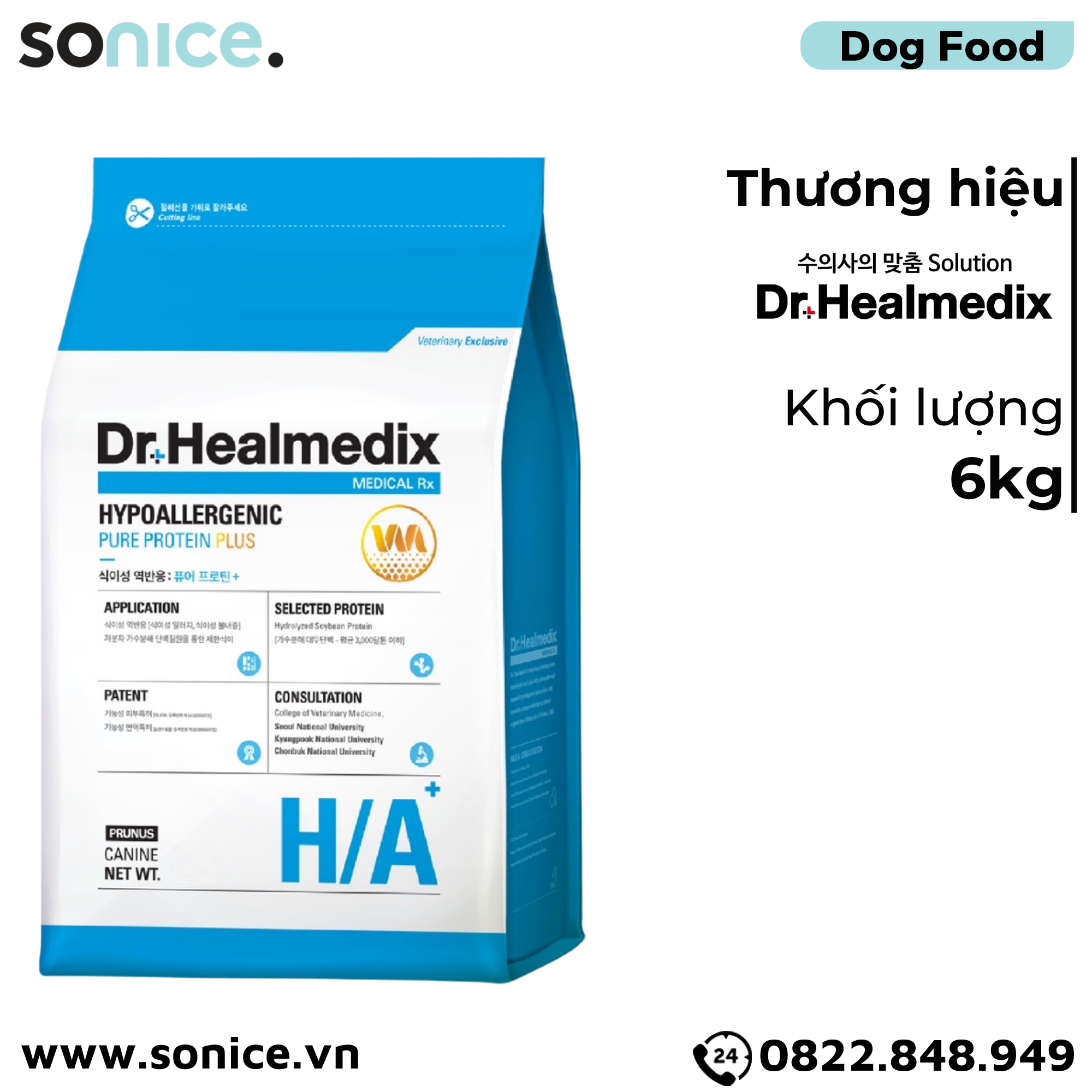 Thức ăn chó Dr.Healmedix Hypoallergenic Pure Protein Plus H/A 6kg - Hỗ trợ giảm dị ứng SONICE.