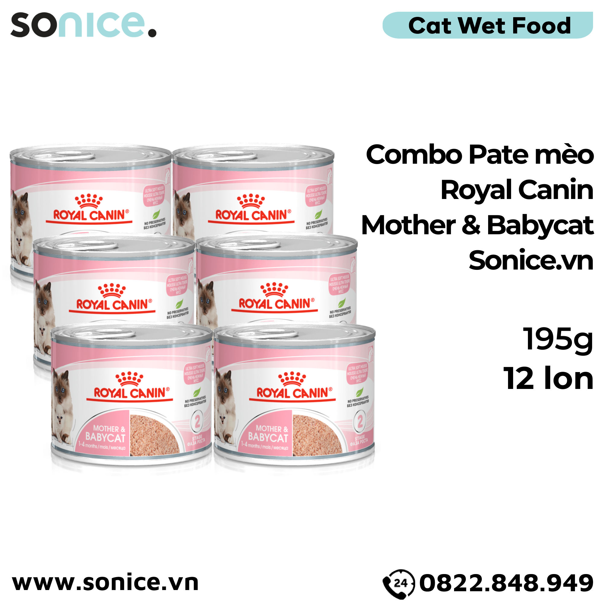 Combo Pate mèo Royal Canin Mother & Babycat 195g - 12 lon SONICE.