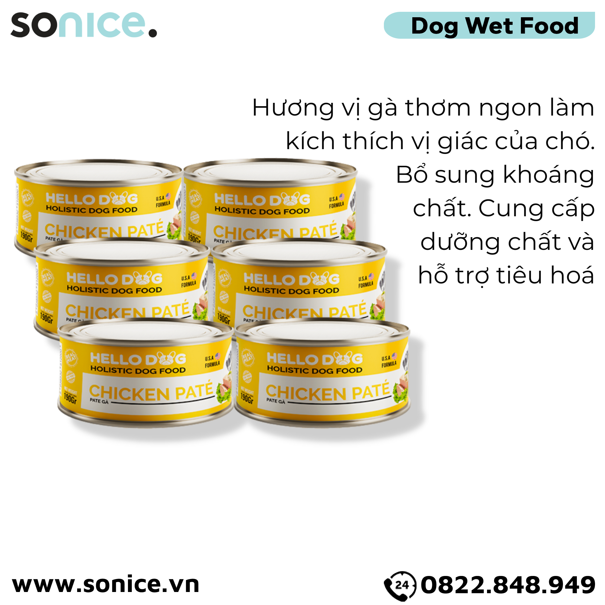 Combo Pate chó HelloDog 190g - 10 lon - Vị Gà SONICE.