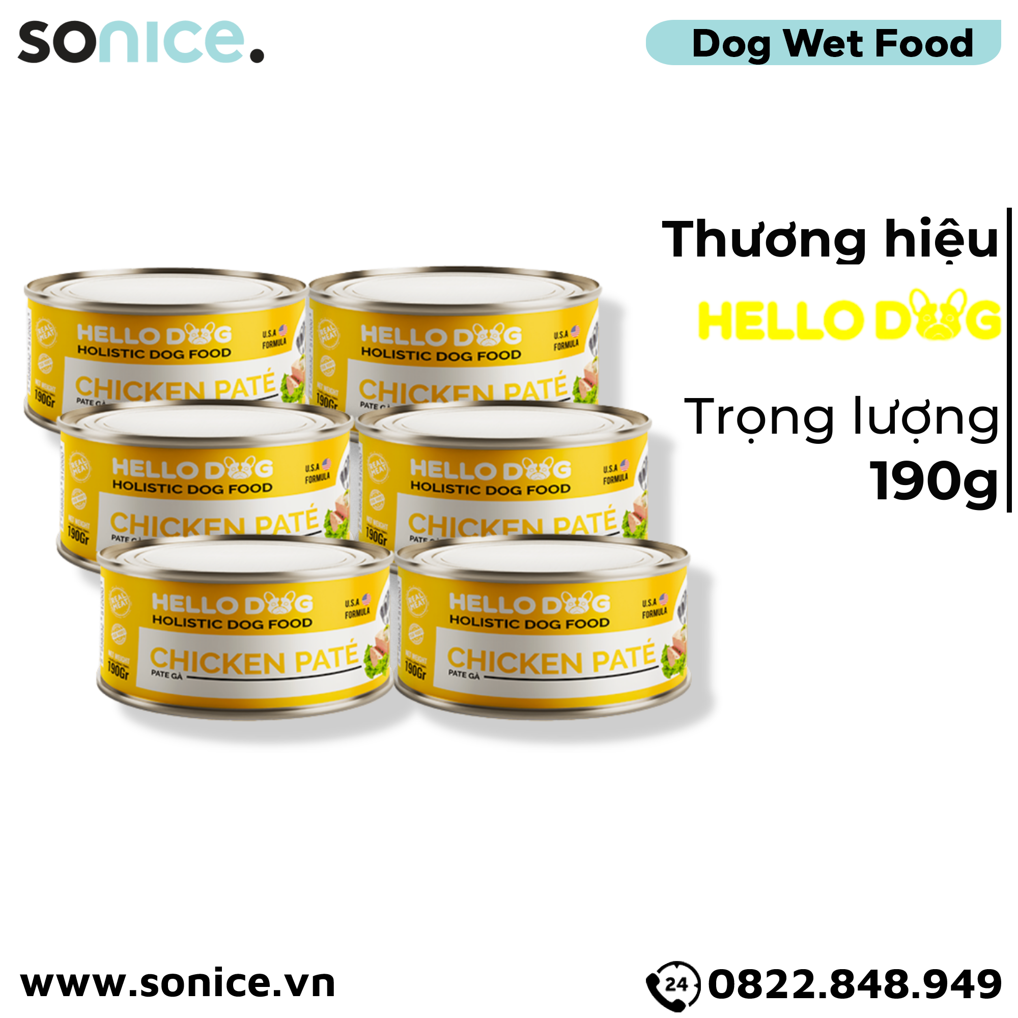 Combo Pate chó HelloDog 190g - 10 lon - Vị Gà SONICE.