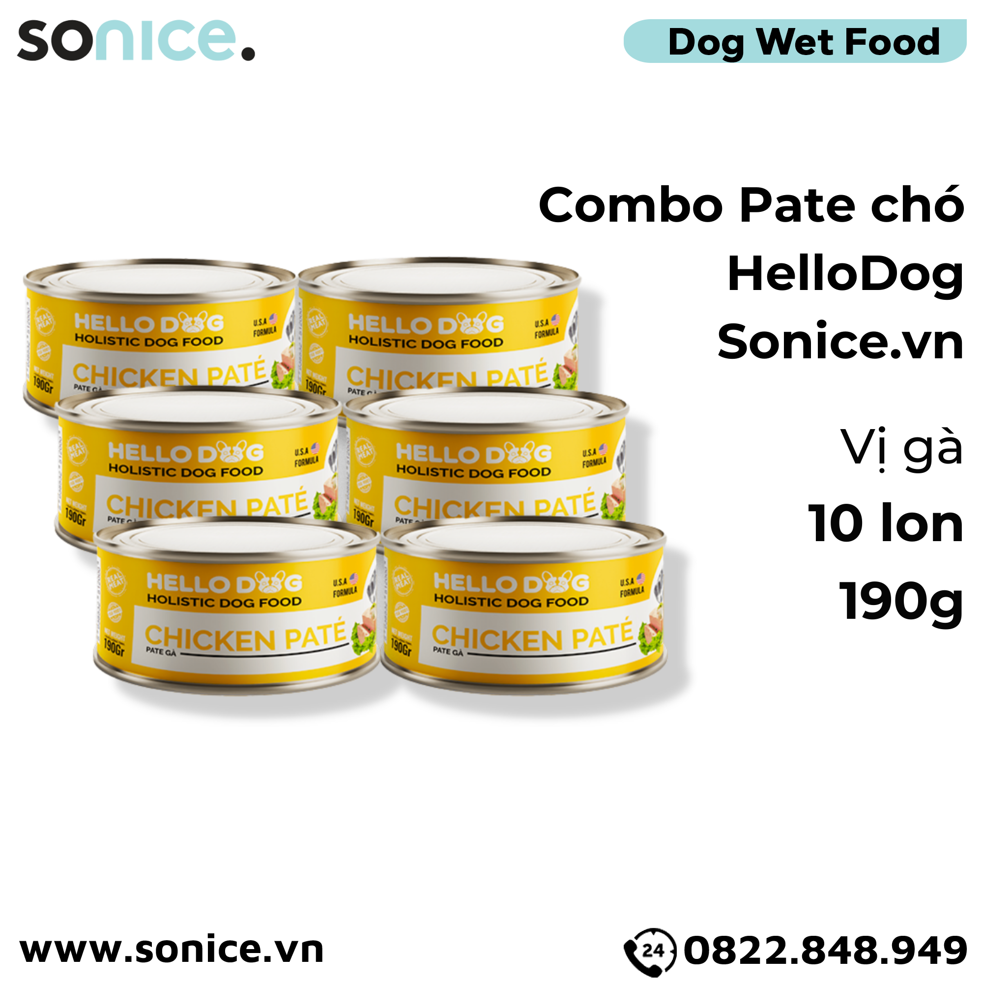 Combo Pate chó HelloDog 190g - 10 lon - Vị Gà SONICE.