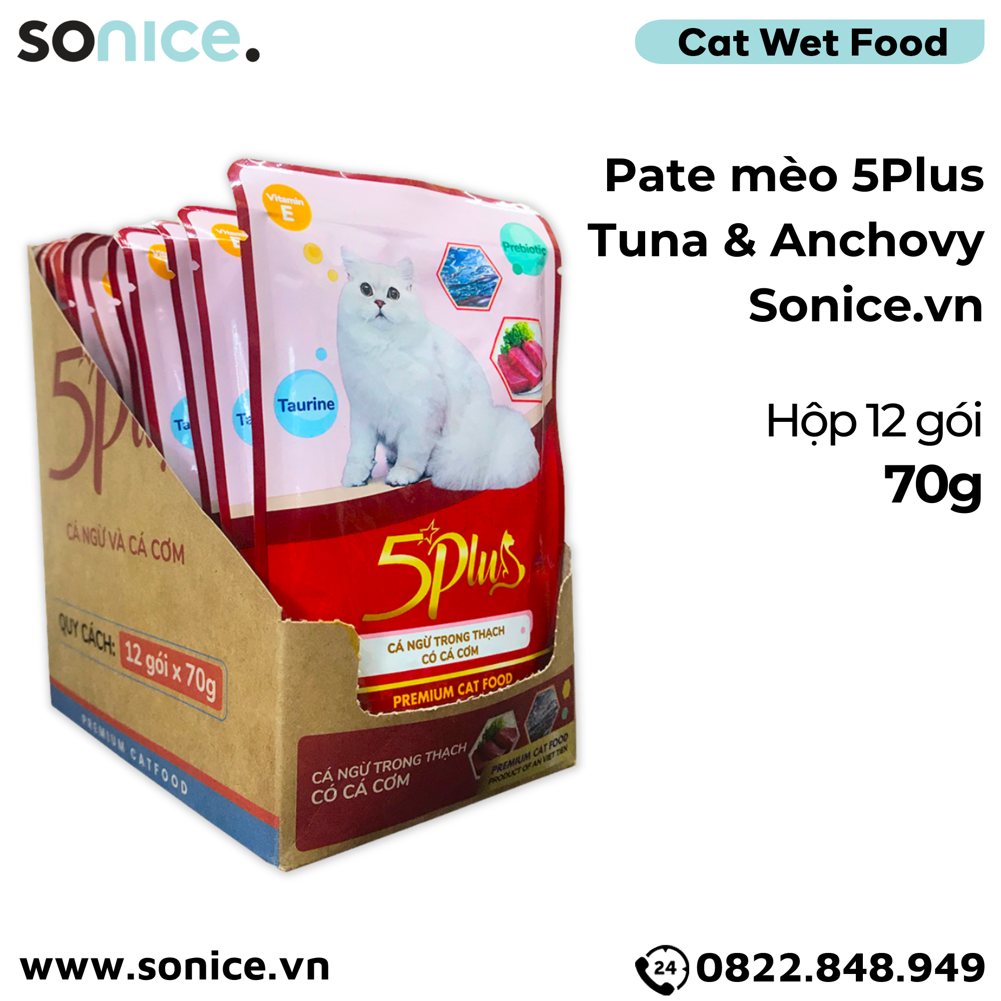  Combo Pate mèo 5Plus Tuna 70g - 24 gói mix SONICE. 