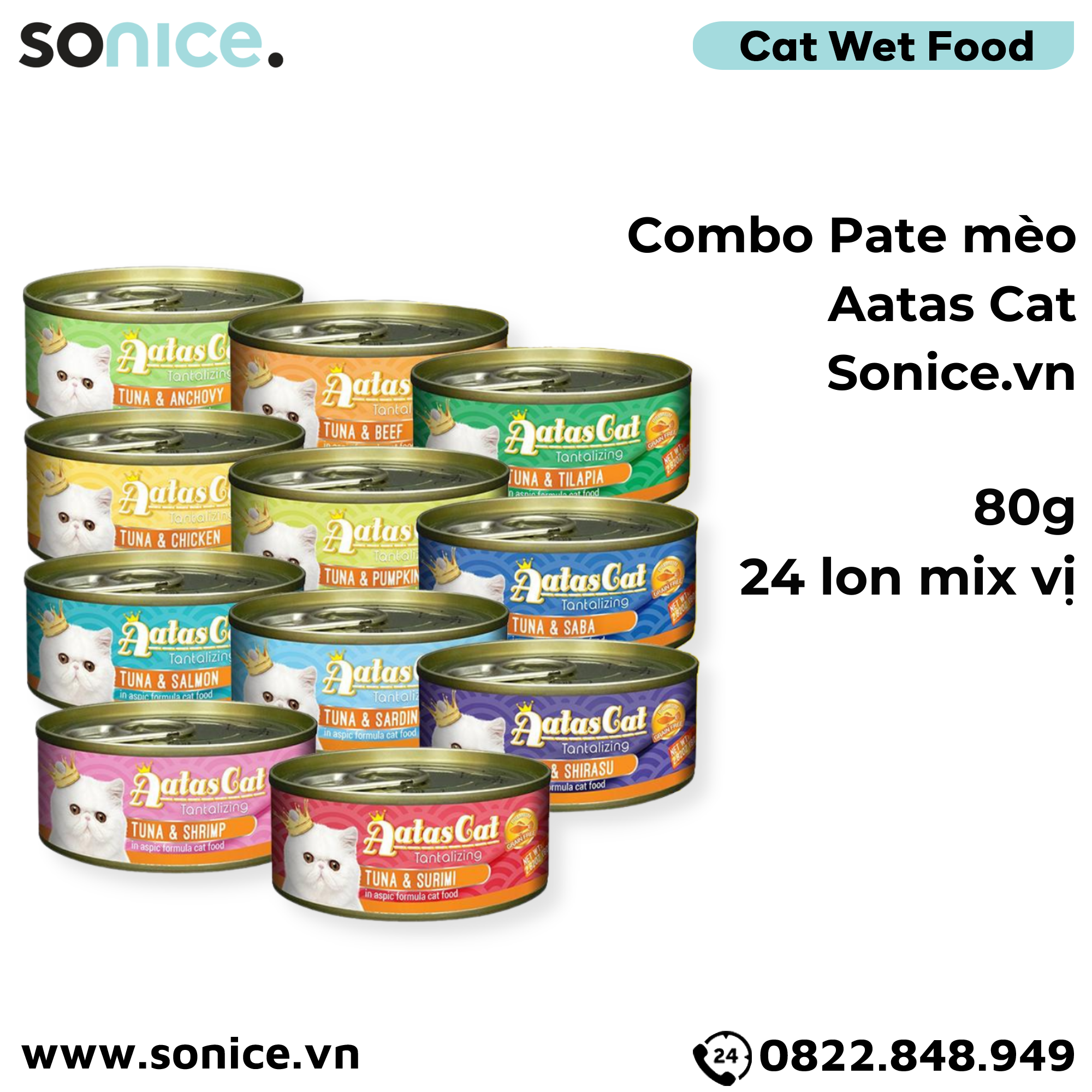 Combo Pate mèo Aatas Cat 80g - 24 lon SONICE.