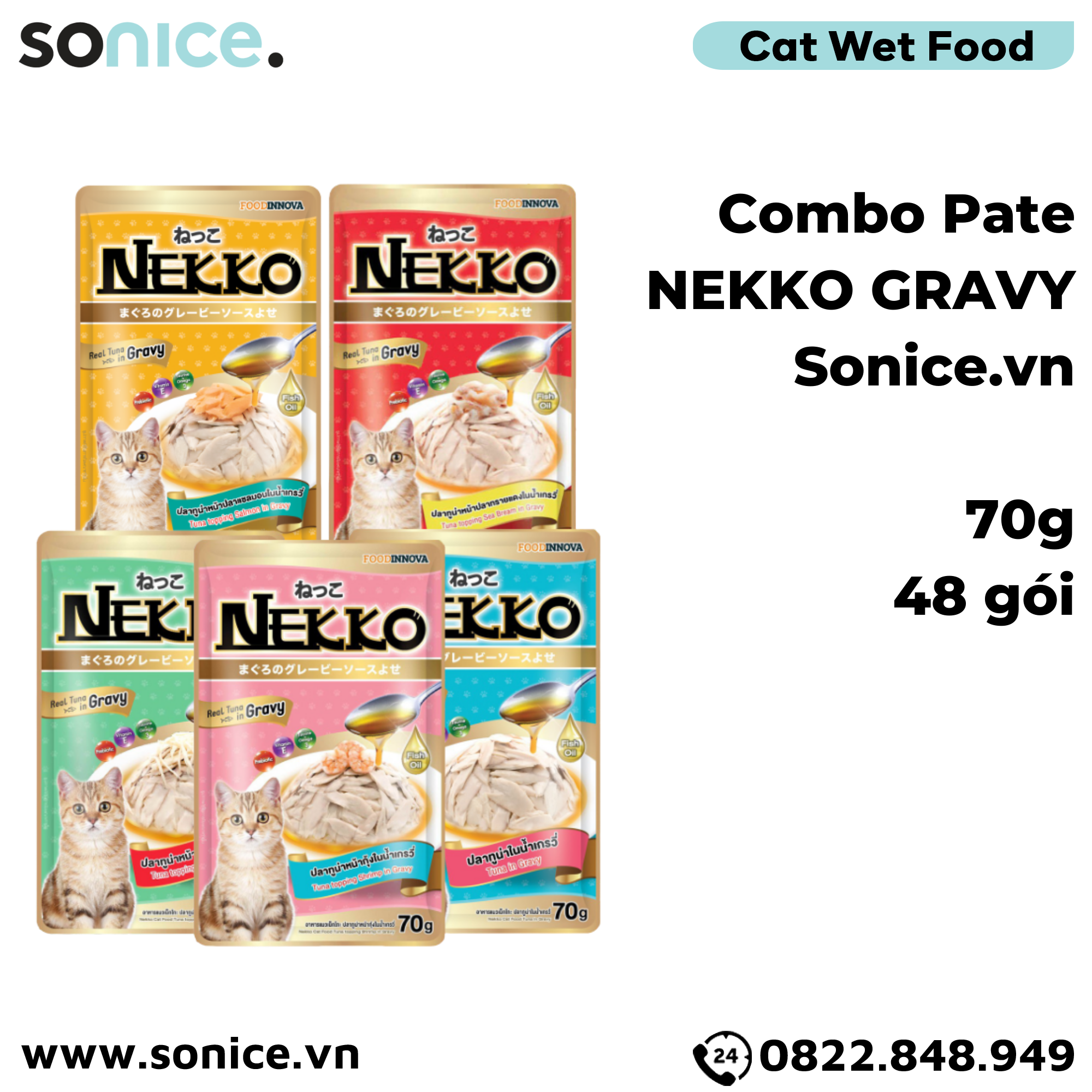 Combo Pate mèo NEKKO Gravy - 48 gói SONICE.