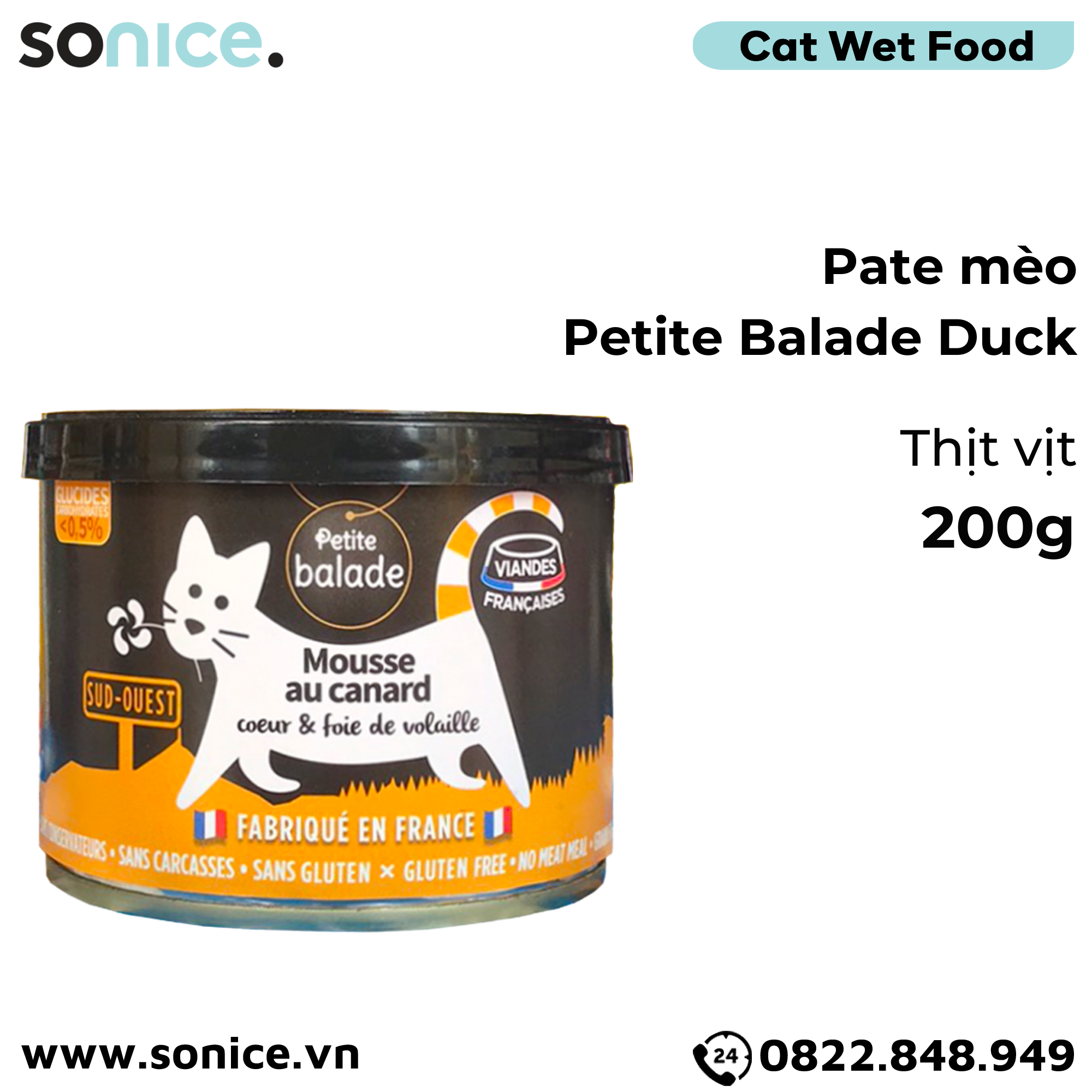 Combo Pate mèo Petite Balade 200g mix 3 vị - Thịt gà, cá mòi, thịt vịt, sò điệp - 12 lon SONICE.