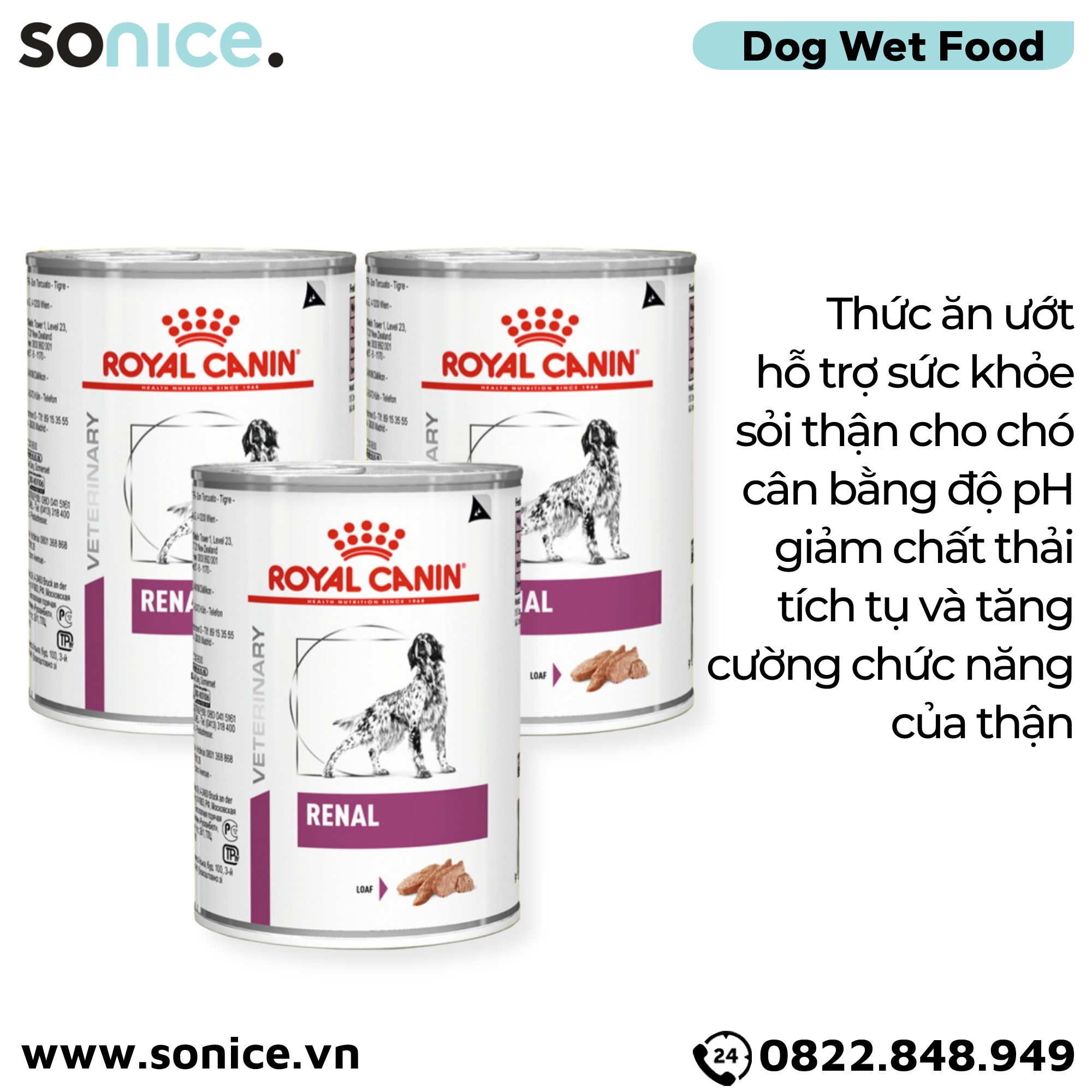 Combo Pate chó Royal Canin Renal Canine Loaf 410g - Hỗ trợ trị sỏi thận Petmall - 3 lon SONICE.