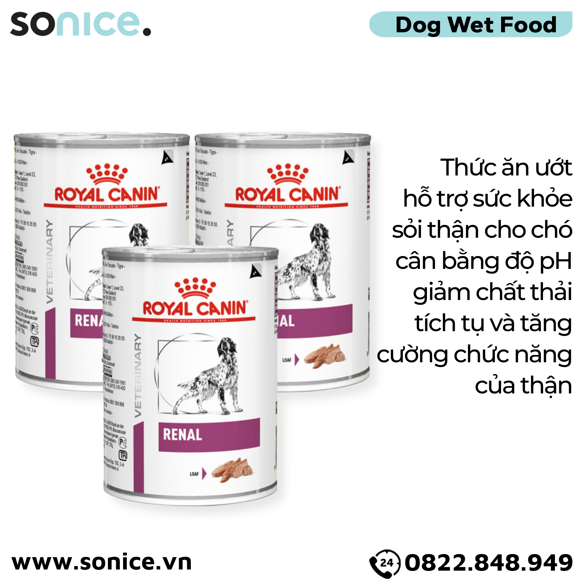  Combo Pate chó Royal Canin Renal Canine Loaf 410g - Hỗ trợ trị sỏi thận Petmall - 3 lon SONICE. 