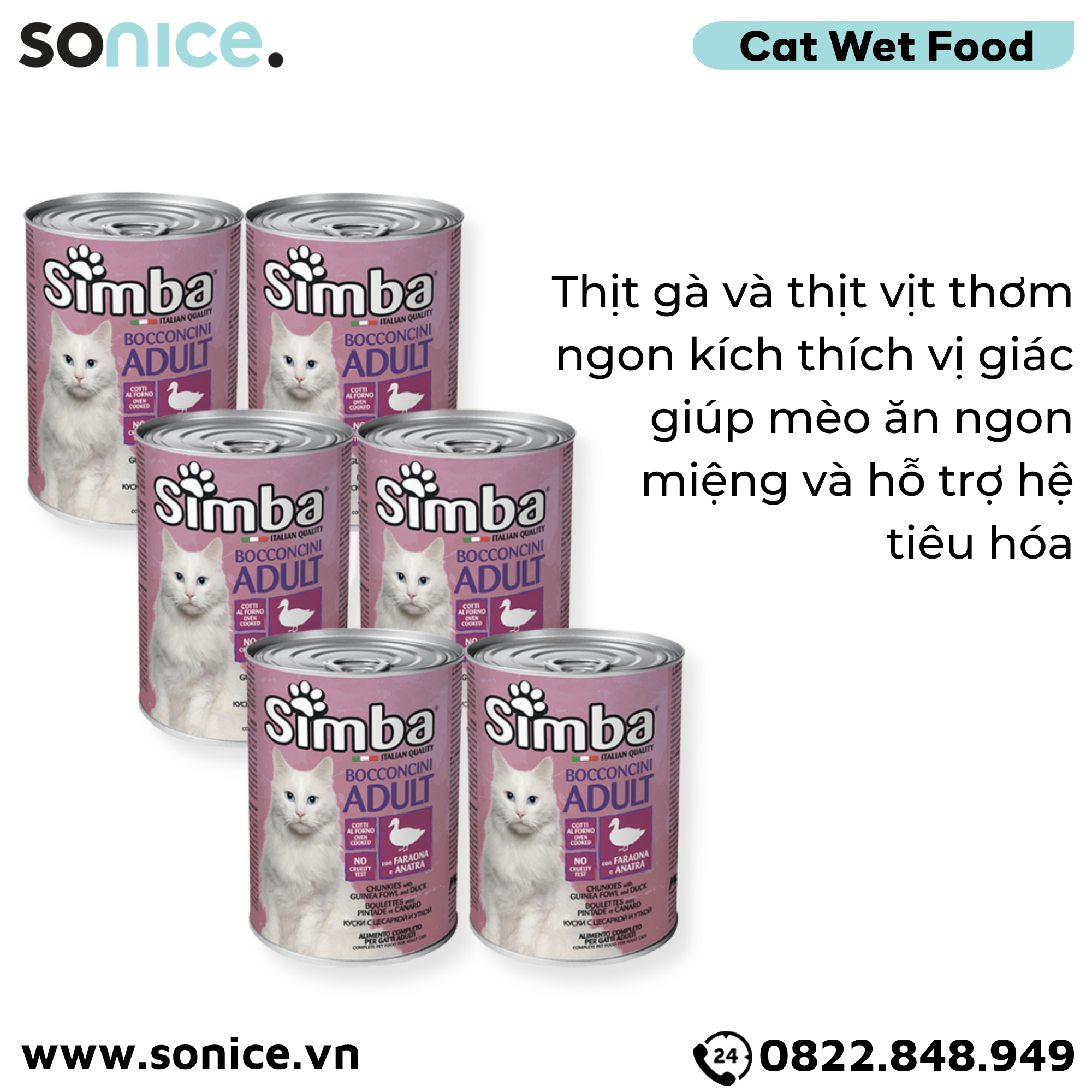 Combo Pate Simba cho Mèo Guinea & Duck 415g - 12 lon Thịt Gà Phi & Vịt Nhập Italy SONICE.
